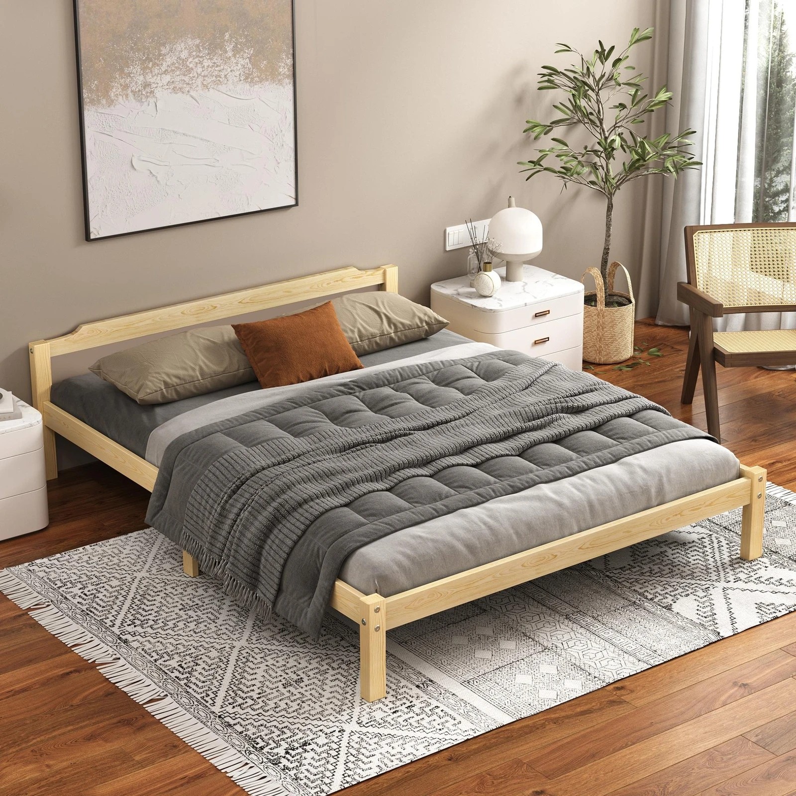 2 Alfordson Bed Frame Wooden Timber Queen Size Mattress Base Platform Beatrix - Natural, 2 of 10