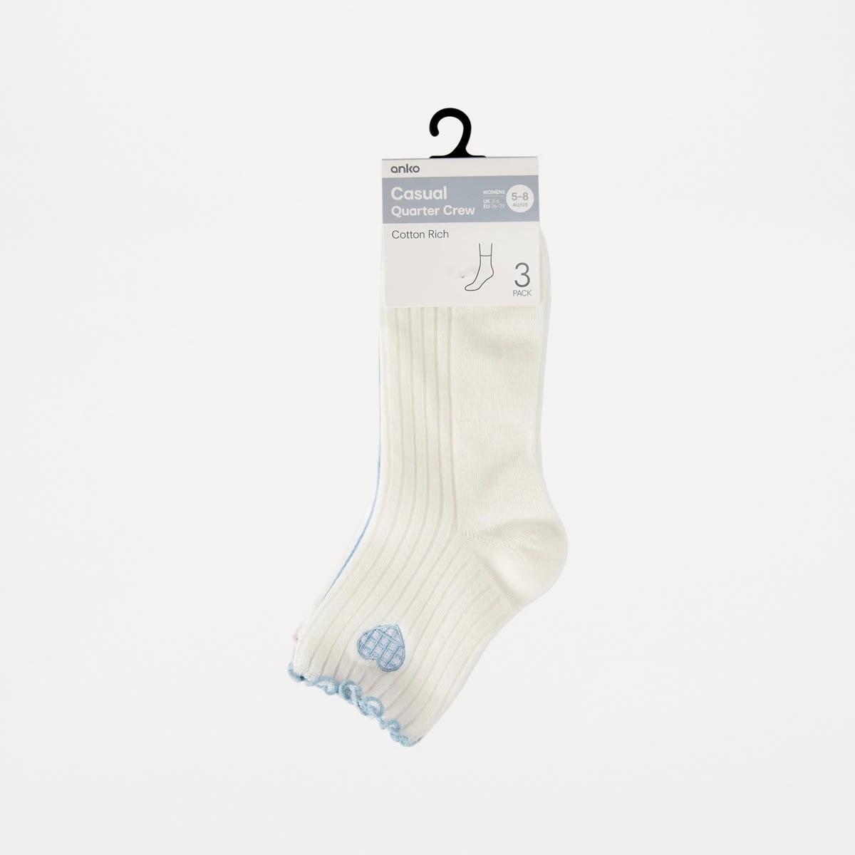 3 3 Pack Frill Quarter Crew Embroidery Socks CROISSANT SKYWAY, 3 of 3