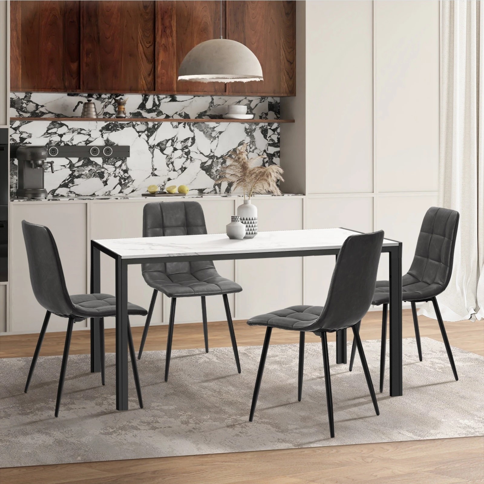 5 Oikiture 4x Padded Dining Chairs Kitchen Pu Leather Seat Retro
 - Grey, 5 of 10