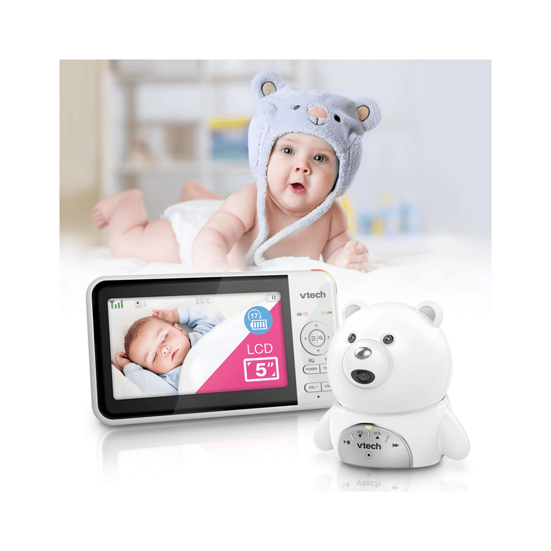 3 Vtech Full Colour Baby Video Audio Monitor Bear Camera 5 Inch Display
 - White, 3 of 3