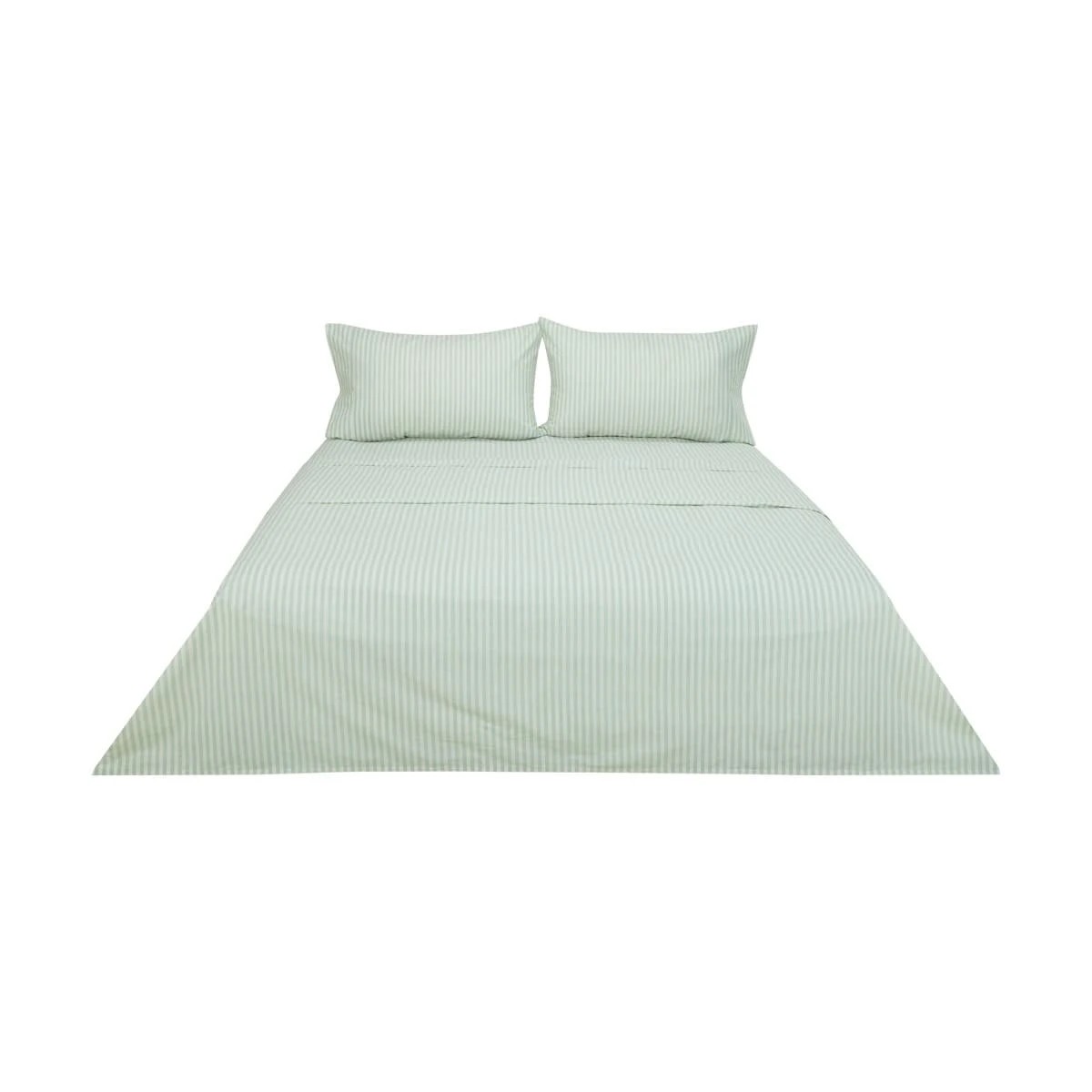 6 225 Thread Count Stripe Cotton Sheet Set - Double Bed, Sage, 6 of 6