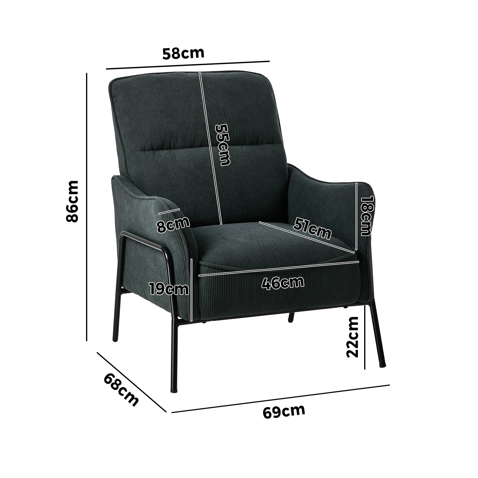 2 Oikiture 2x Armchair Chenille Fabric Lounge Chair Accent Chair - Grey, 2 of 9