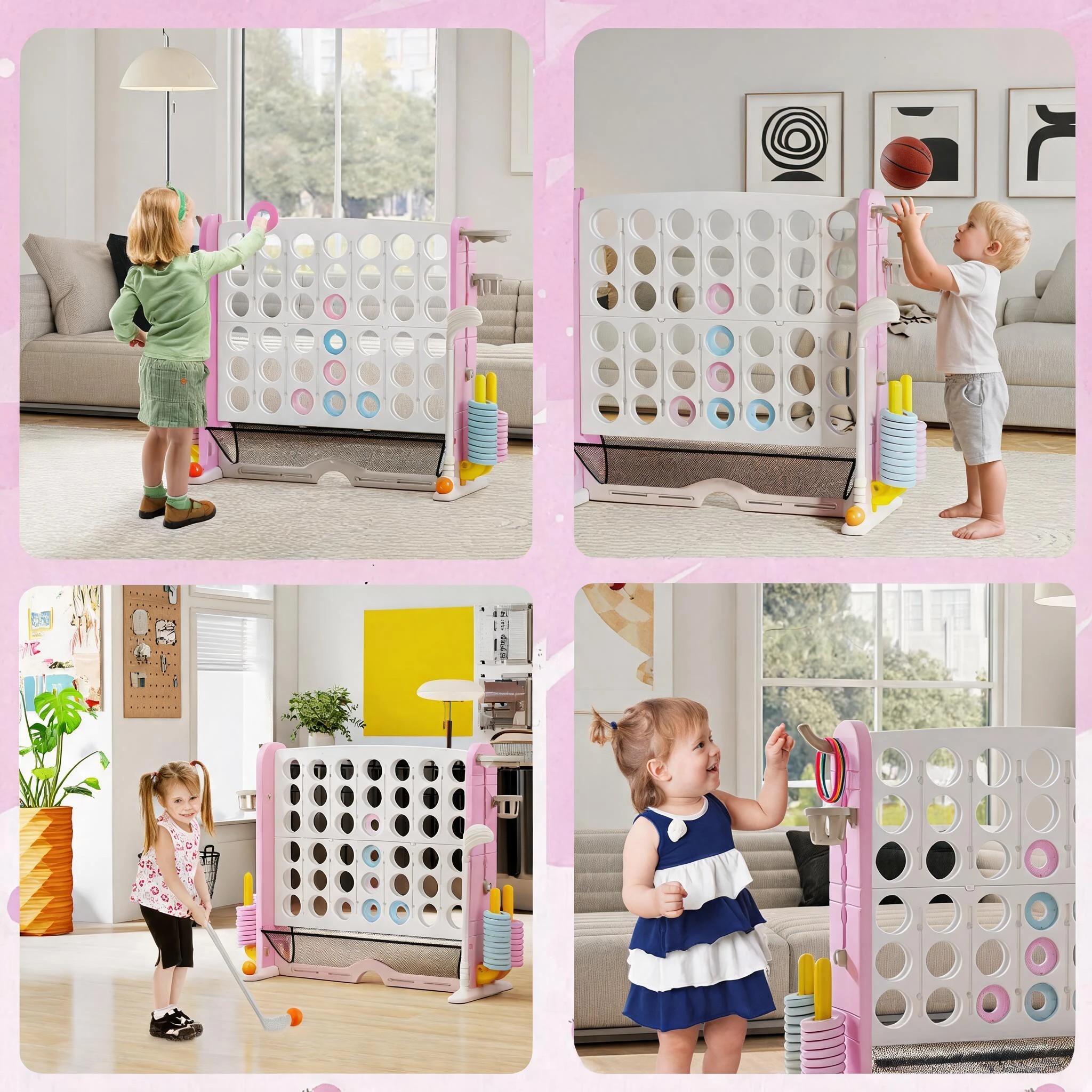 4 Costway Giant Connect 4 in a Row Game Set Adjustable Jumbo 4-to-Score - Pink, 4 of 8