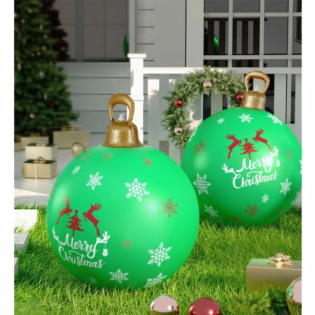 5 Jingle Jollys Christmas Inflatable Ball Bauble 60cm Outdoor Decoration Green Durable Space Saving Modern Decor - Green, 5 of 5