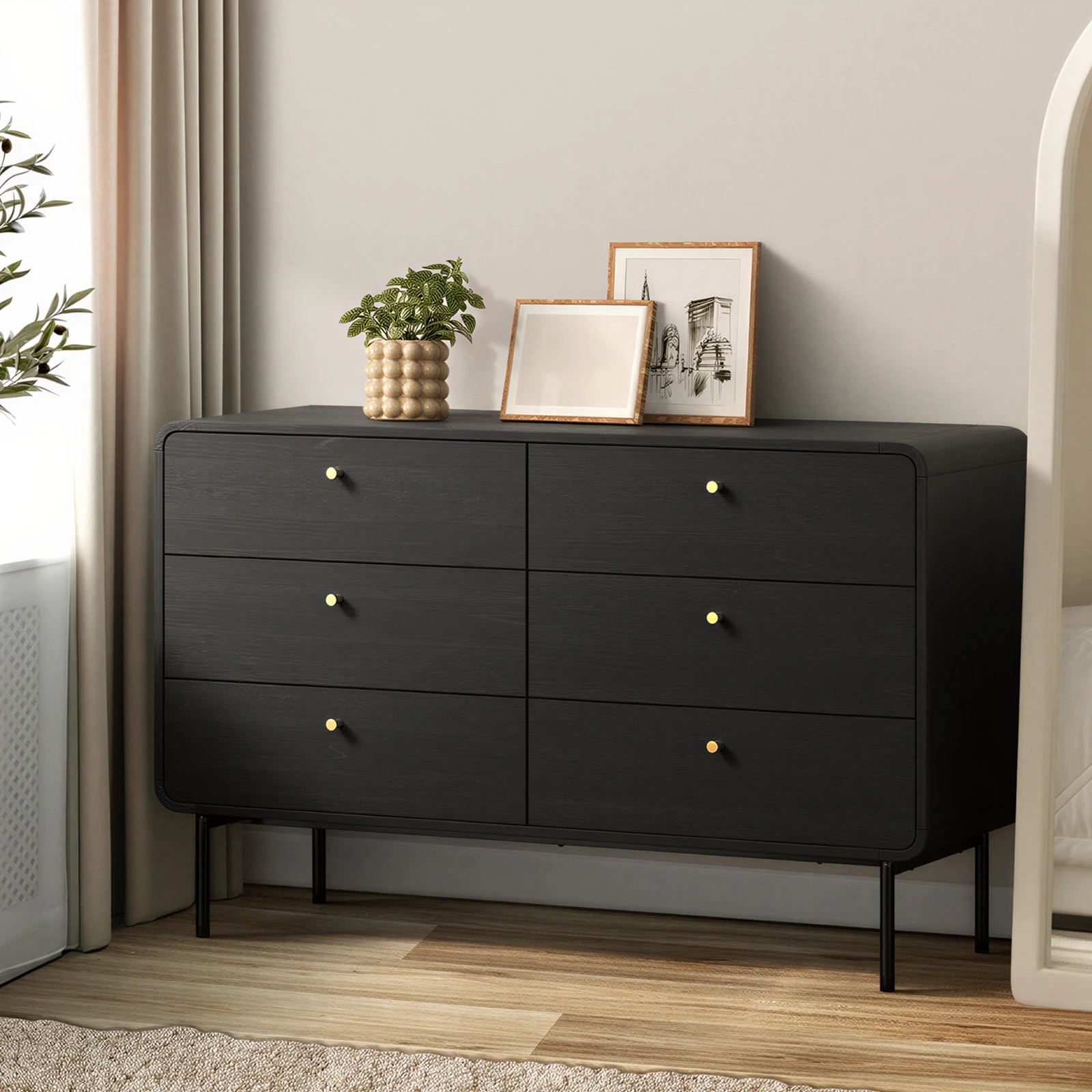 3 Oikiture 6 Chest of Drawers Tallboy Storage Cabinet Dresser - Black, 3 of 9