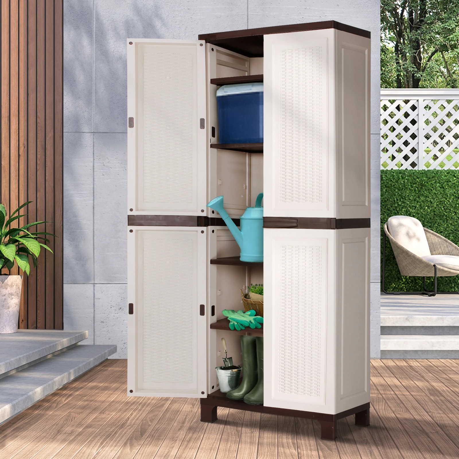 3 Livsip Outdoor Storage Cabinet Box Garage Cupboard Garden Adjustable Lockable - Beige, 3 of 7