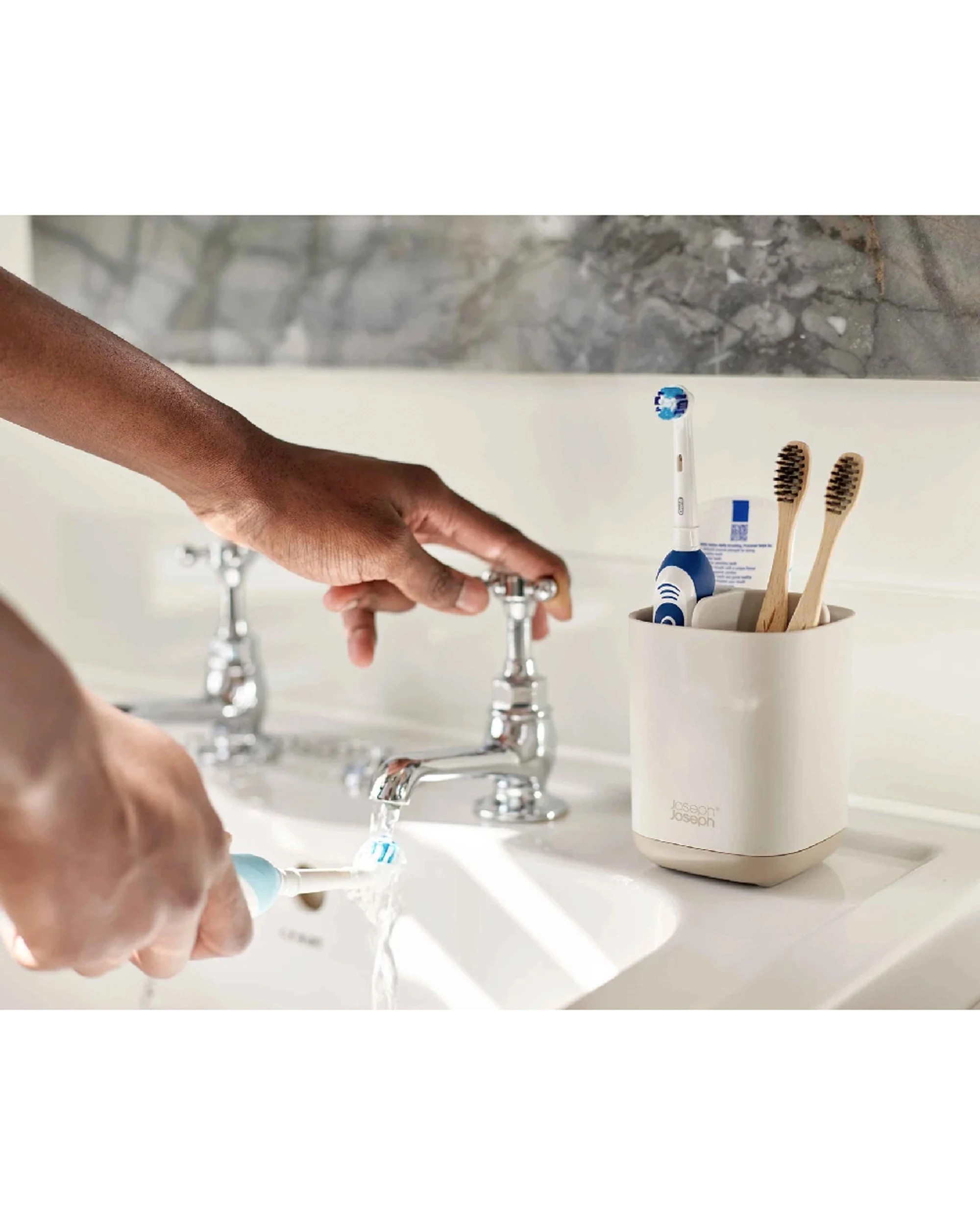 2 Joseph Joseph EasyStore 12.7cm Toothbrush Caddy Organised Storage - Ecru - White, 2 of 5
