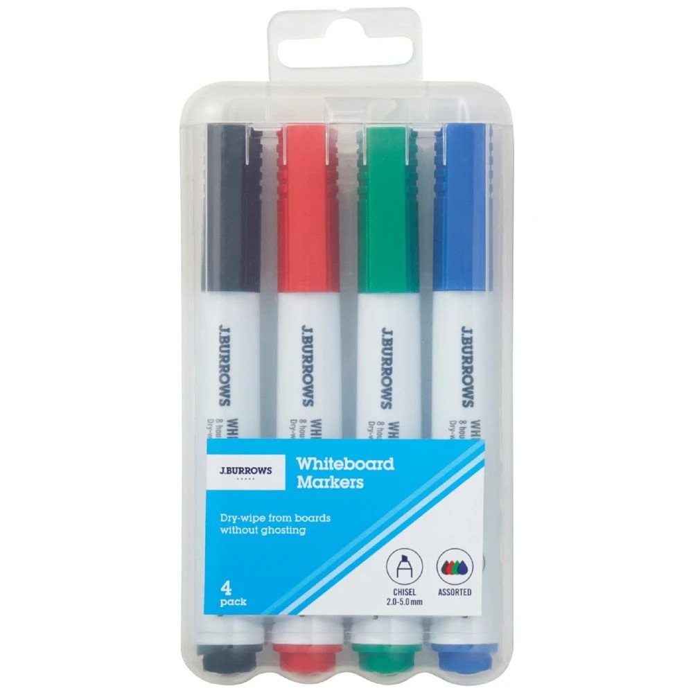 1 J.Burrows Whiteboard Markers Chisel Assorted 4 Pack, 1 of 2