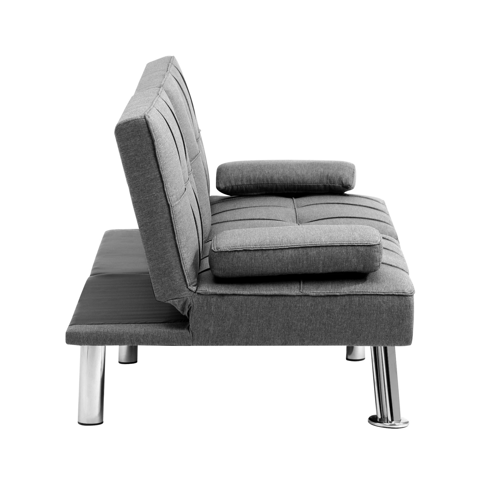 9 Oikiture Sofa Bed Lounge 3 Seater Futon Couch Beds Recliner Cup Holder Fabric
 - Grey, 9 of 10