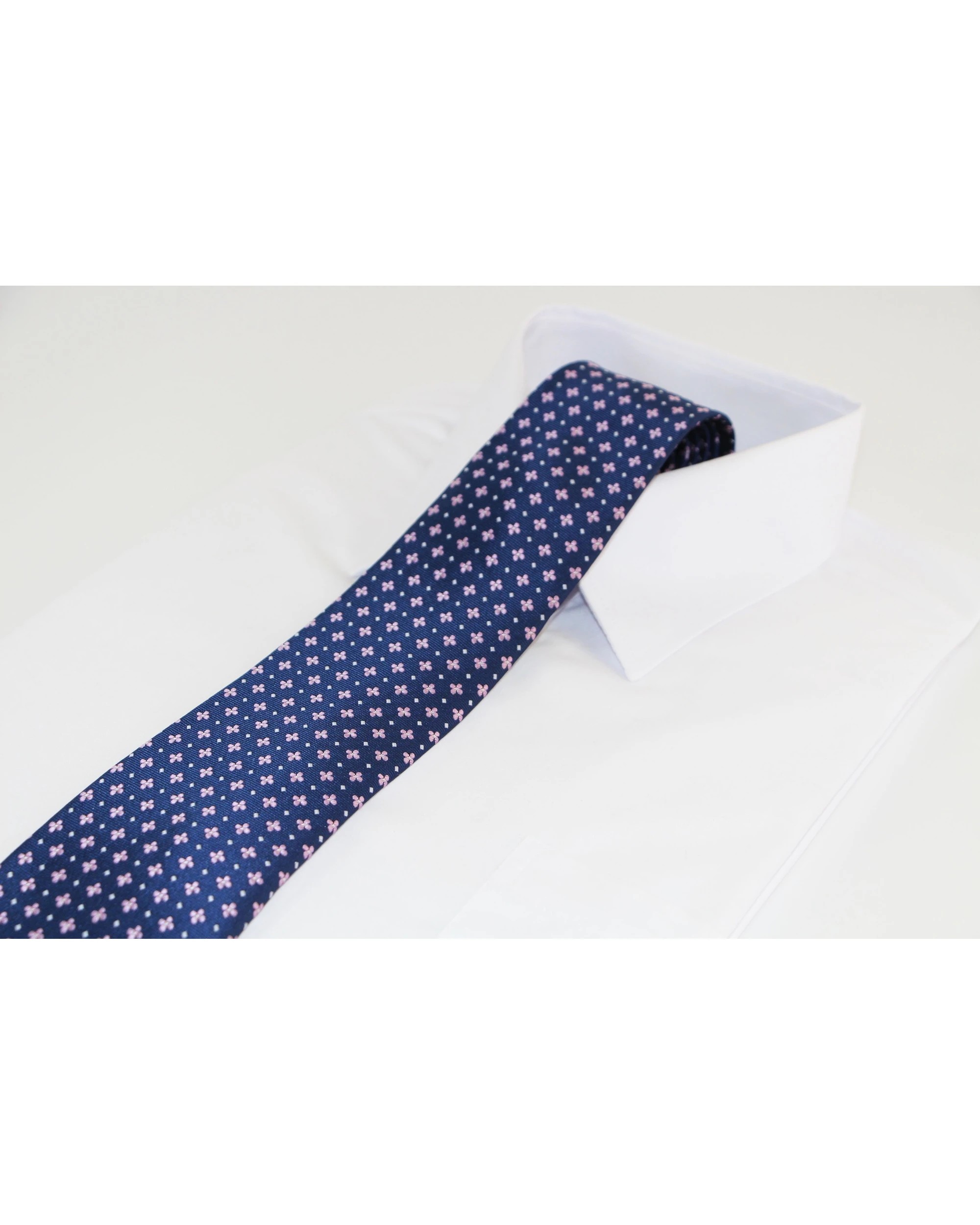 1 Zasel Mens Navy With Light Pink Flower Patterned 8cm Neck Tie - Multi, 1 of 3
