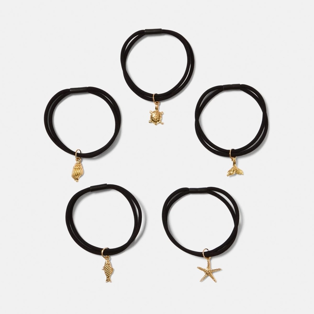 1 5 Pack Ocean Charm Hair Ties - Black and Gold Tone, 1 of 5