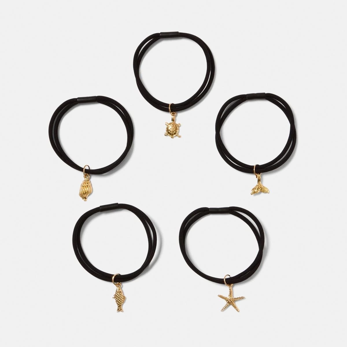 1 5 Pack Ocean Charm Hair Ties - Black and Gold Tone, 1 of 5