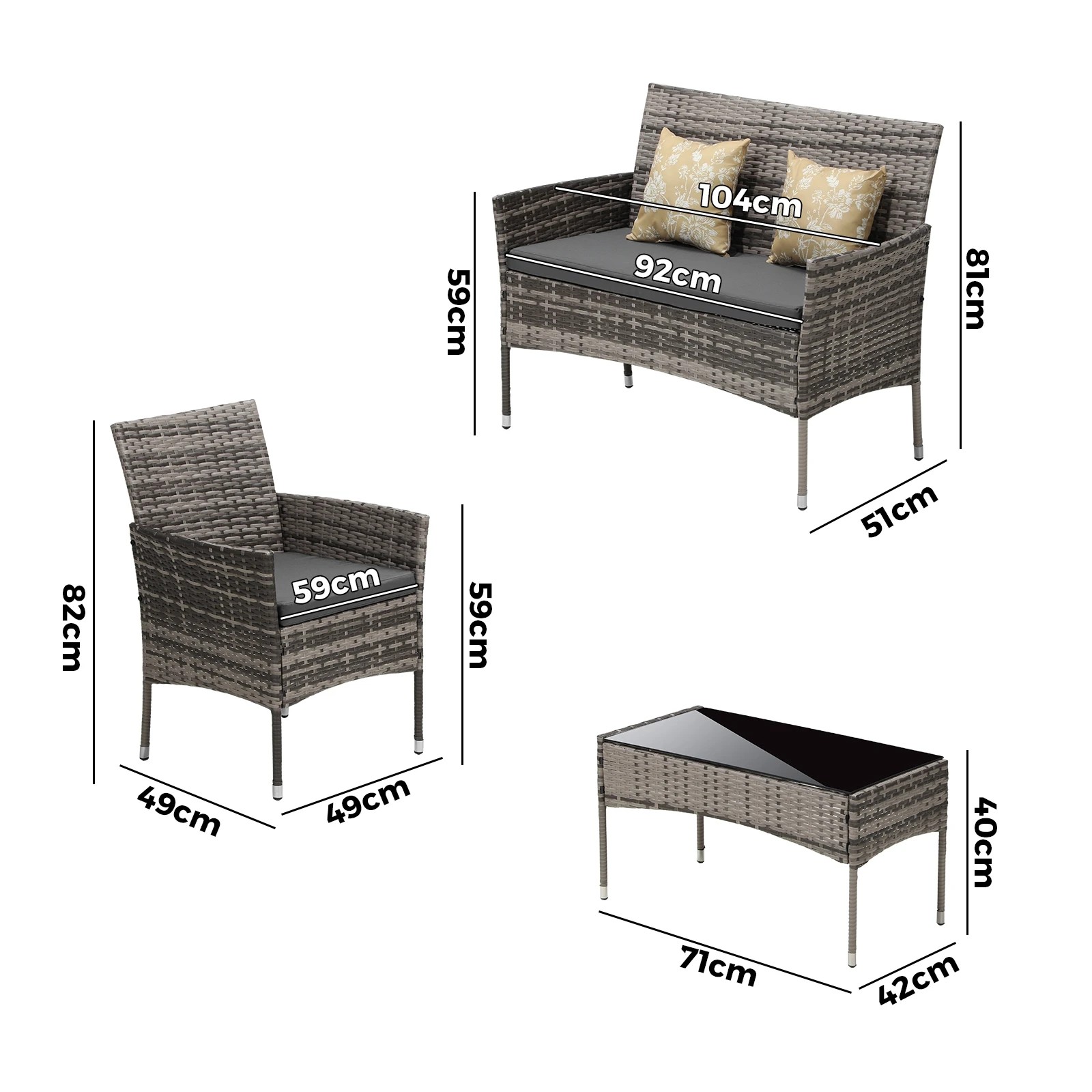 9 Livsip Outdoor Furniture 4-piece Lounge Setting Chairs Table Wicker Set Patio
 - Grey, 9 of 10