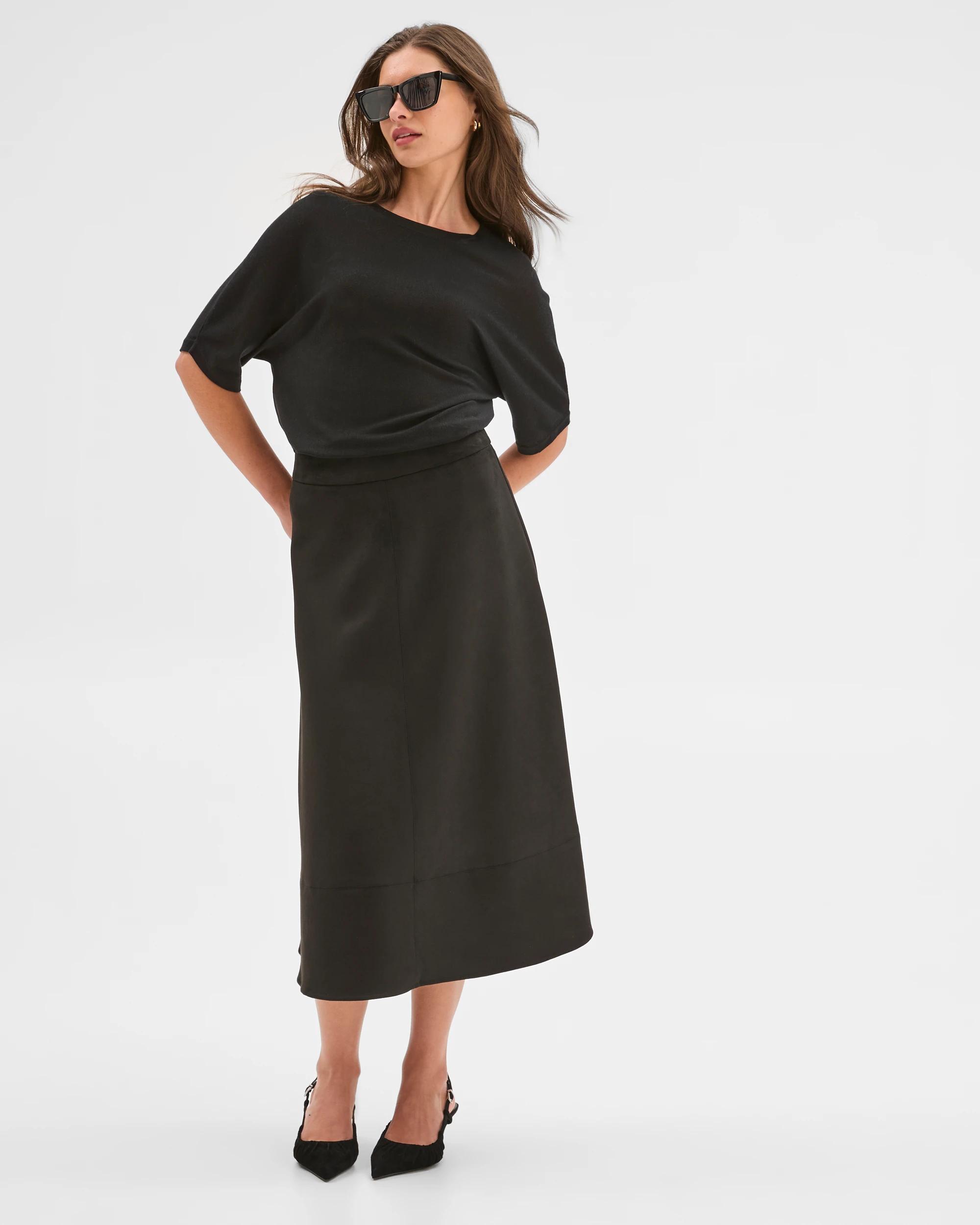 1 Target Petites Petites Suedette Midi Skirt BLACK, 1 of 6