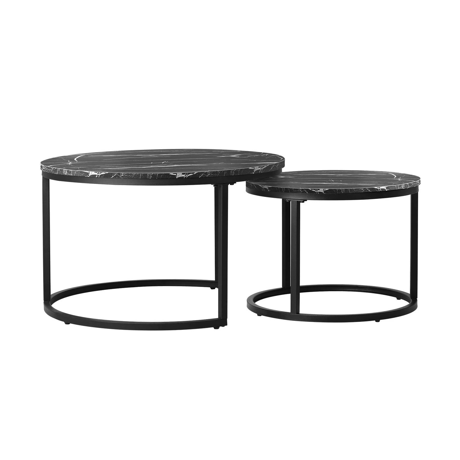 6 Oikiture Set Of 2 Coffee Table Round Nesting Side End Table
 - Black, 6 of 10