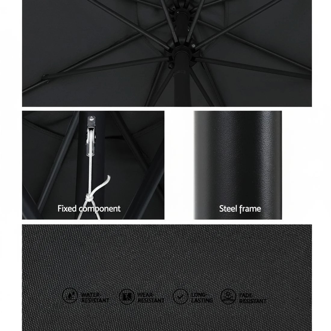 6 Instahut Outdoor Umbrella 3m Base Beach Pole Garden Tilt Sun Patio UV - Black, 6 of 6