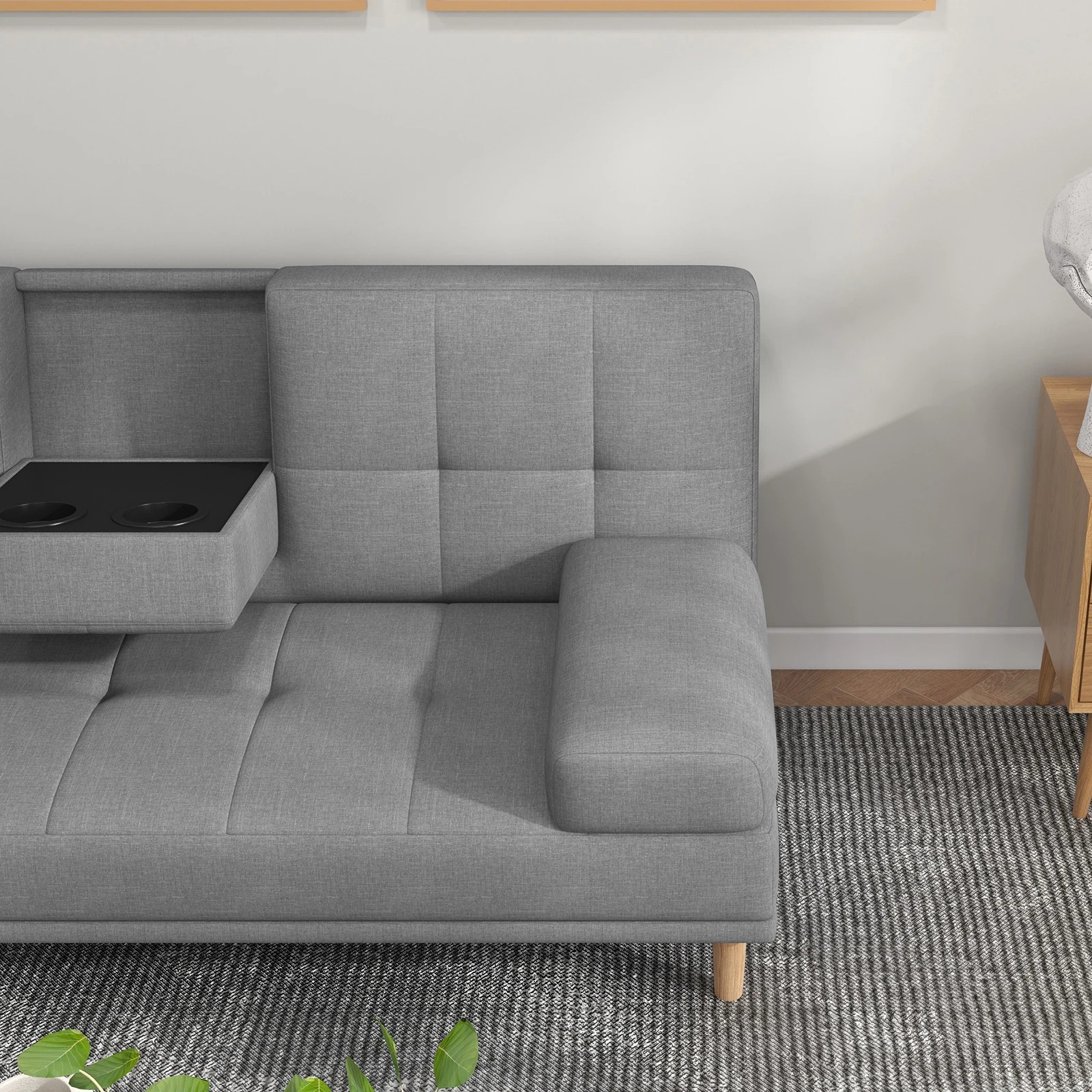 4 Casa Decor Mendoza 2 in 1 Sofa Bed Couch Pull Down Cupholder 3 Seats Futon Grey - Grey, 4 of 8