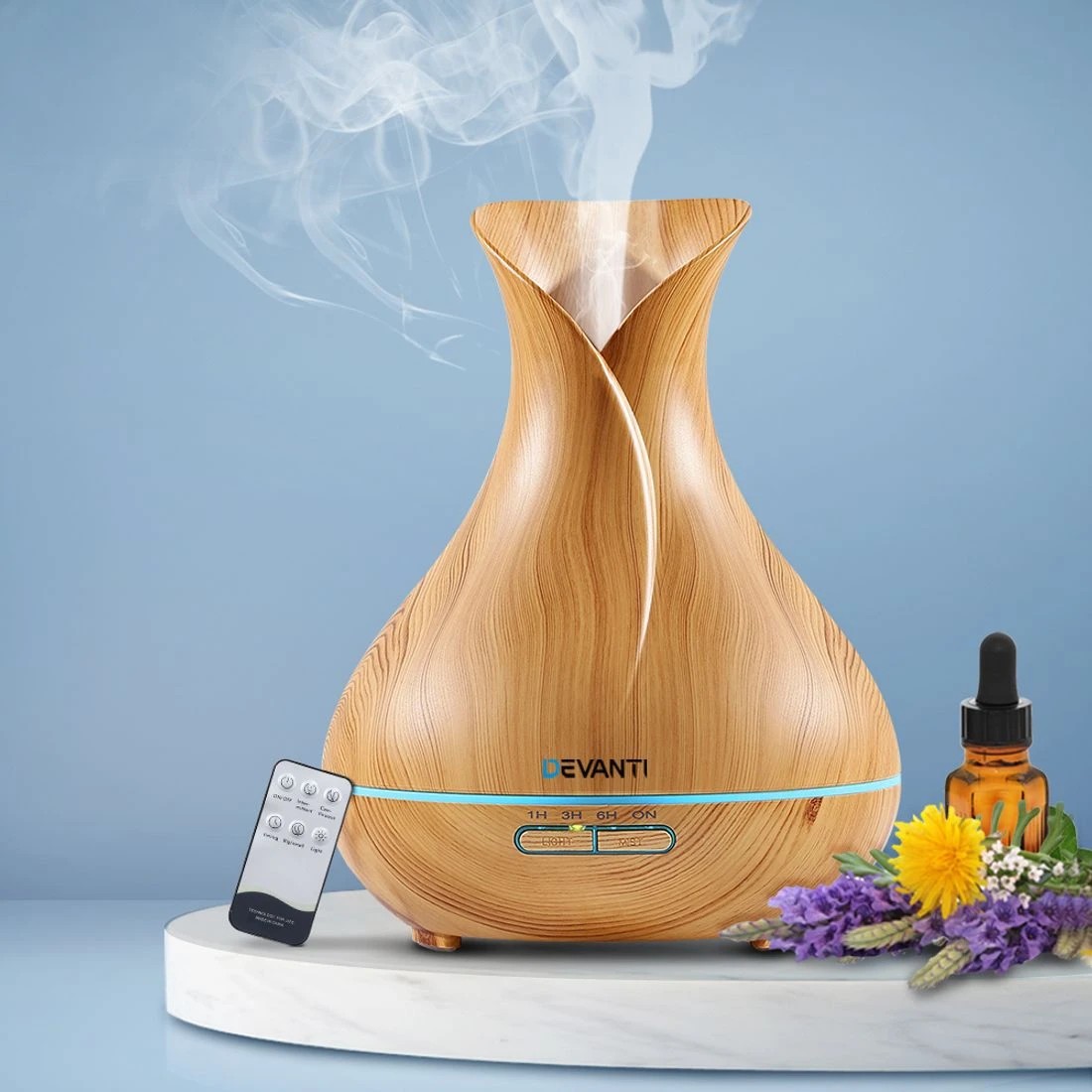 3 Devanti Aroma Diffuser Aromatherapy Light Wood 400ml Essential Oil Humidifier Quiet Timer Auto Shut Off Relaxing - Brown, 3 of 8