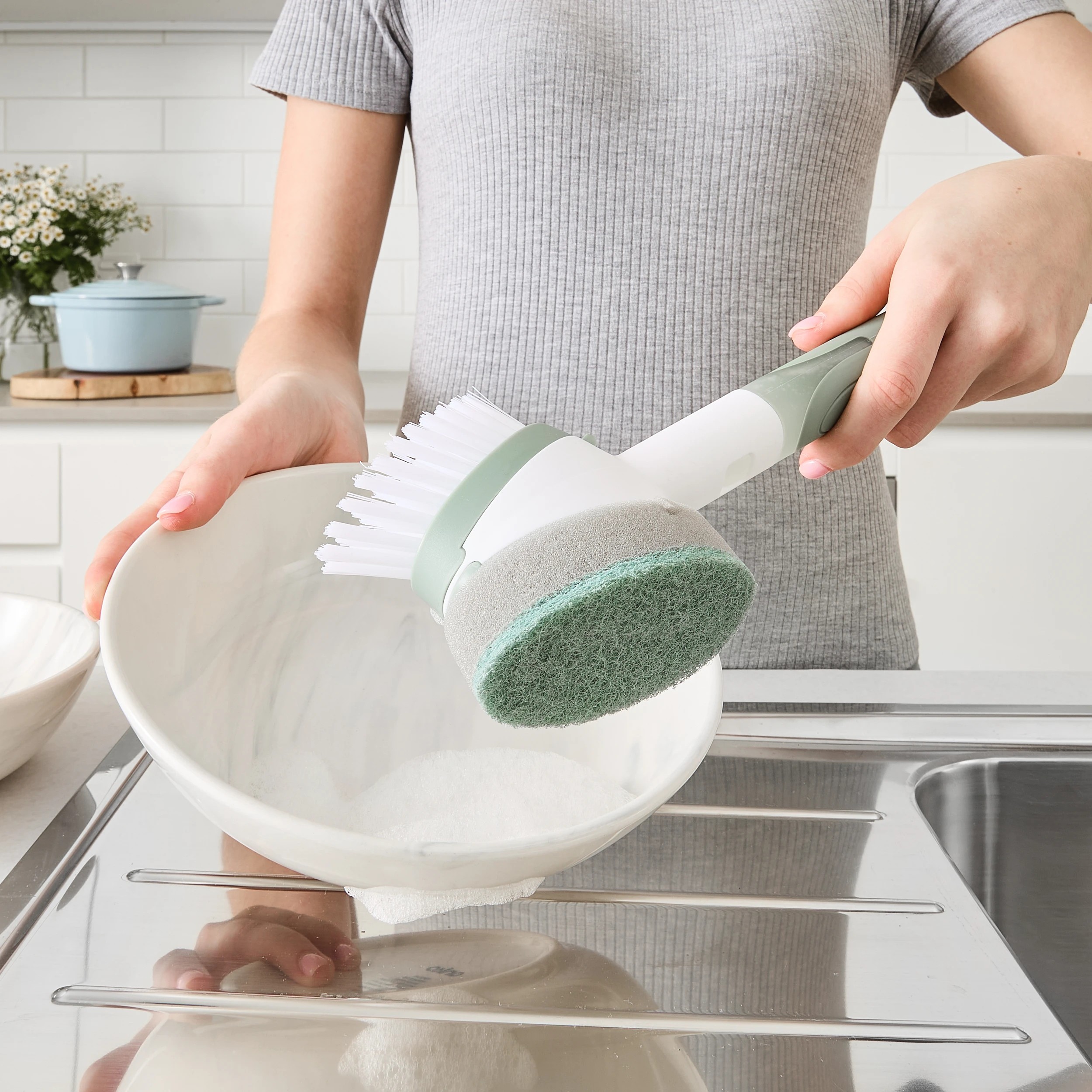 1 2-in-1 Dish Brush - White and Grey, 1 of 8