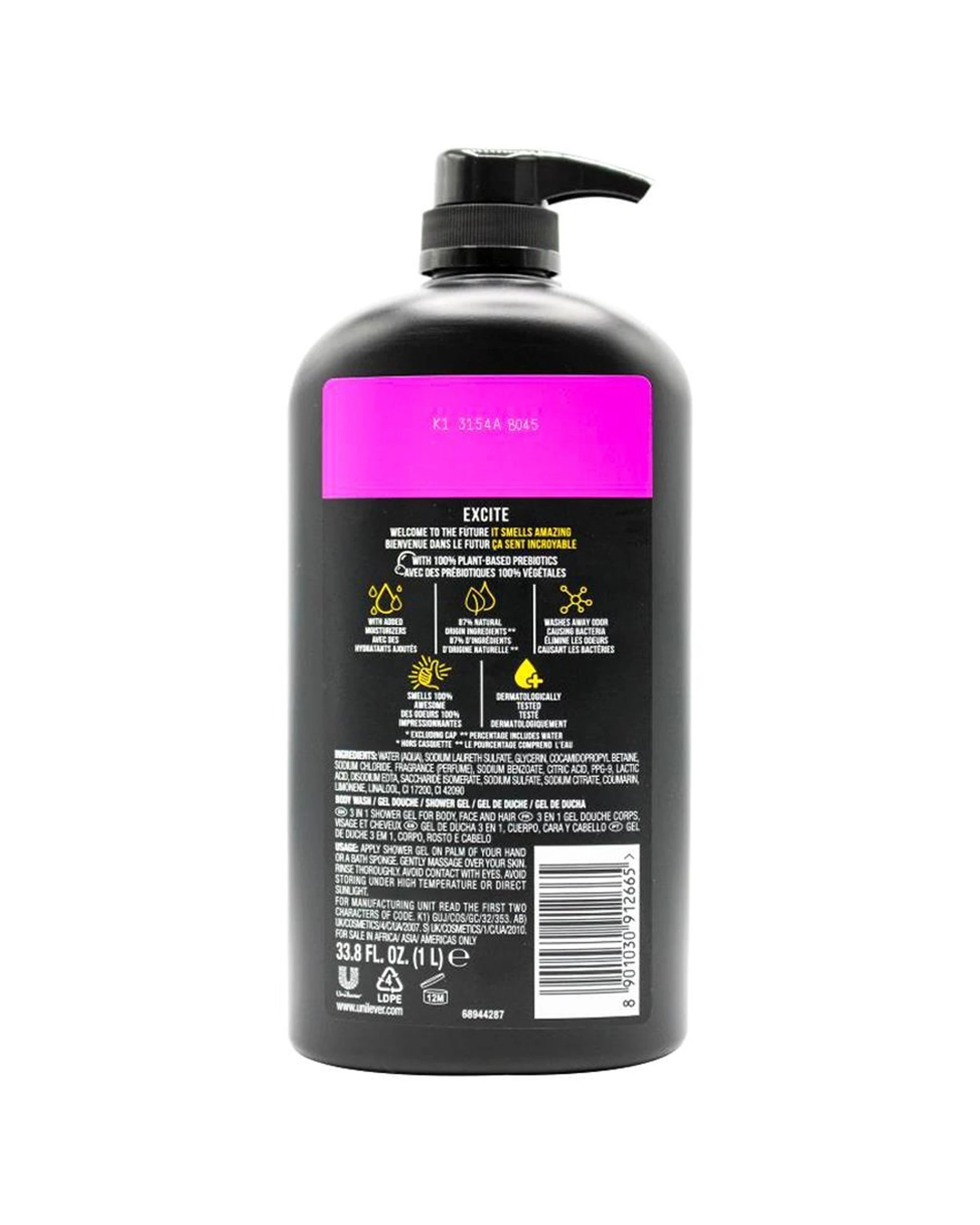 3 Axe Excite 6PK 3-in-1 Body Face Hair Wash 1L Crisp Coconut Pepper Scent - Black, 3 of 4