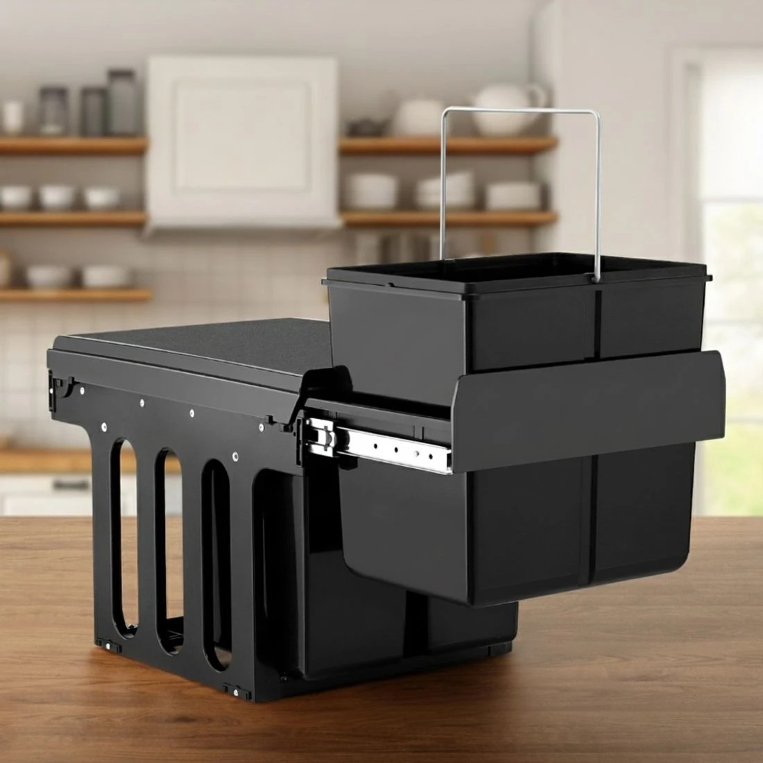 3 Cefito Pull Out Bin Kitchen Triple Slide Garbage Rubbish Bins Basket Blcak 31L - Black, 3 of 4