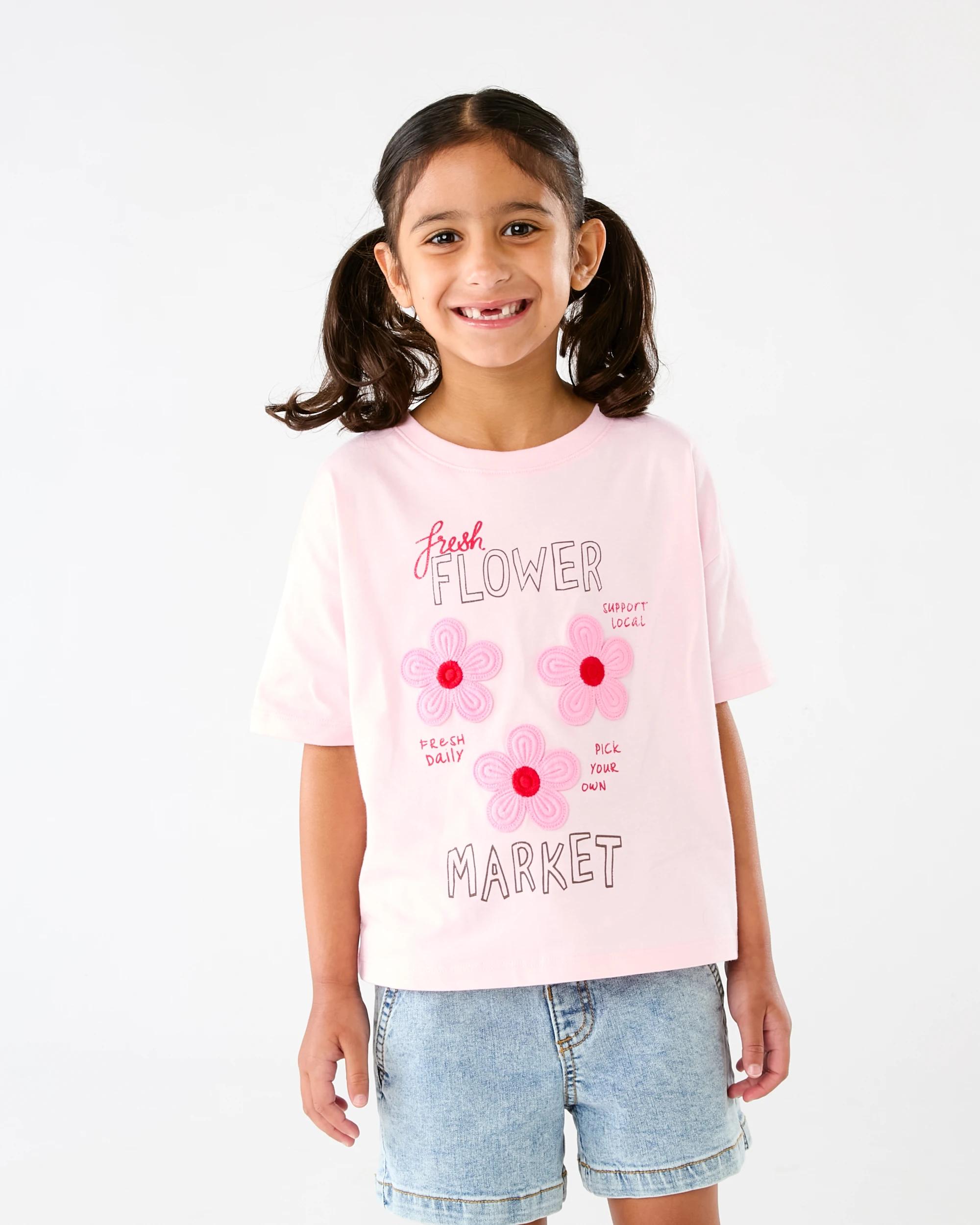 1 Short Sleeve Oversized Embroidered T-shirt Pnk Floral, 1 of 6