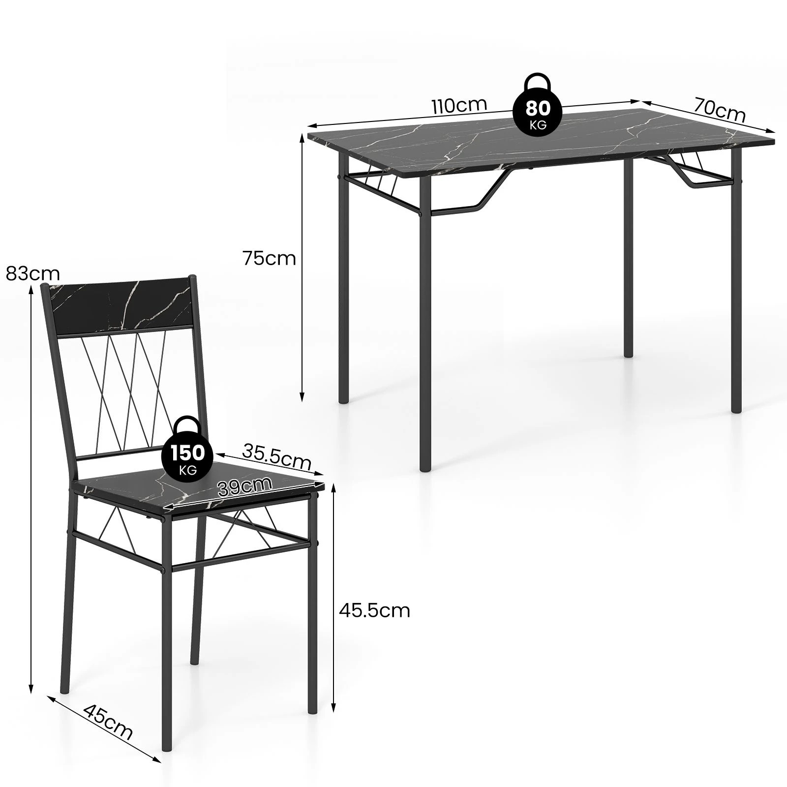 3 Costway 5PCS Dining Table Set Rectangular Kitchen Table & 4 Chairs Waterproof Tabletop - Black, 3 of 3