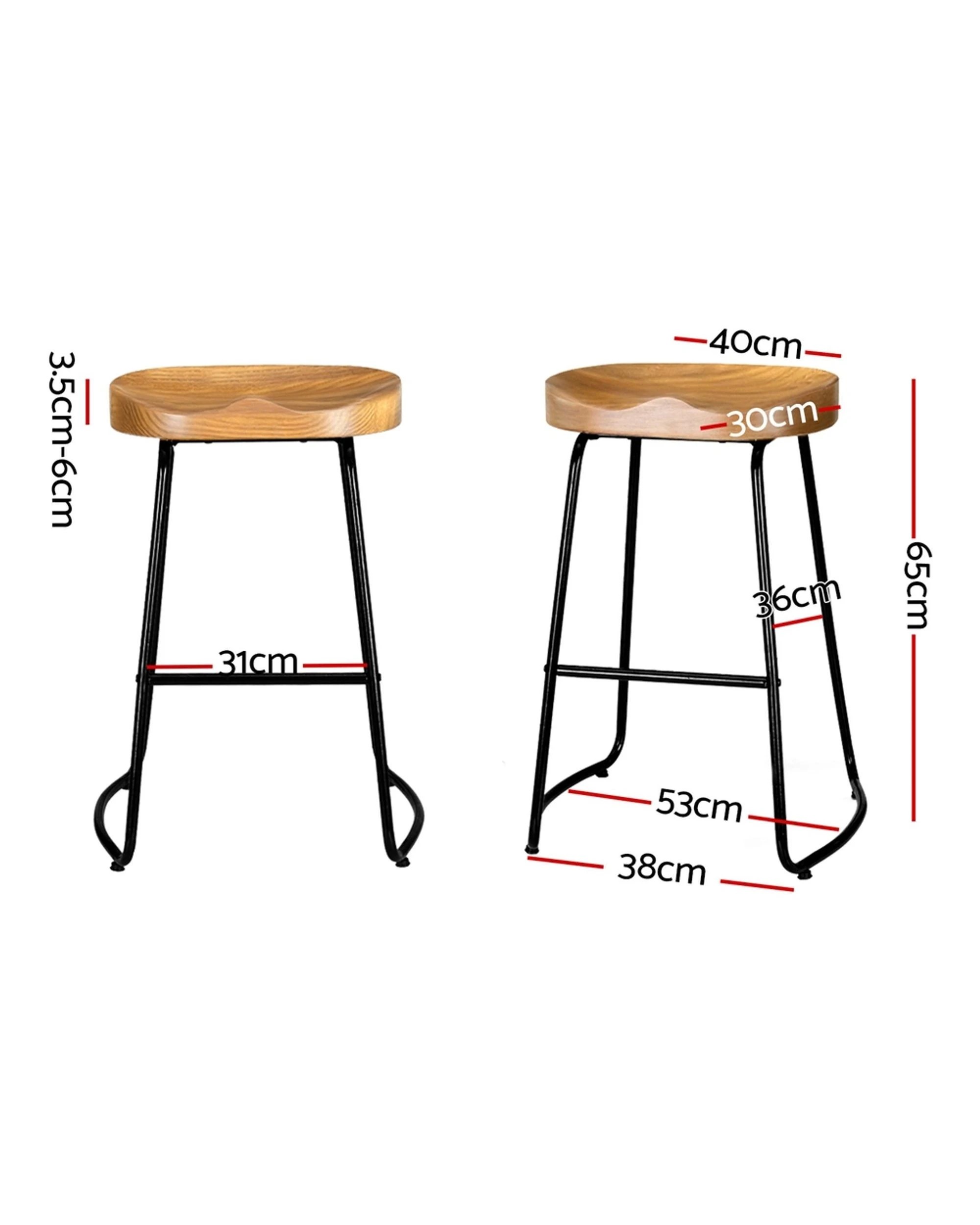 2 Artiss 4x Bar Stools Tractor Seat 65cm Wooden
 - Brown, 2 of 3