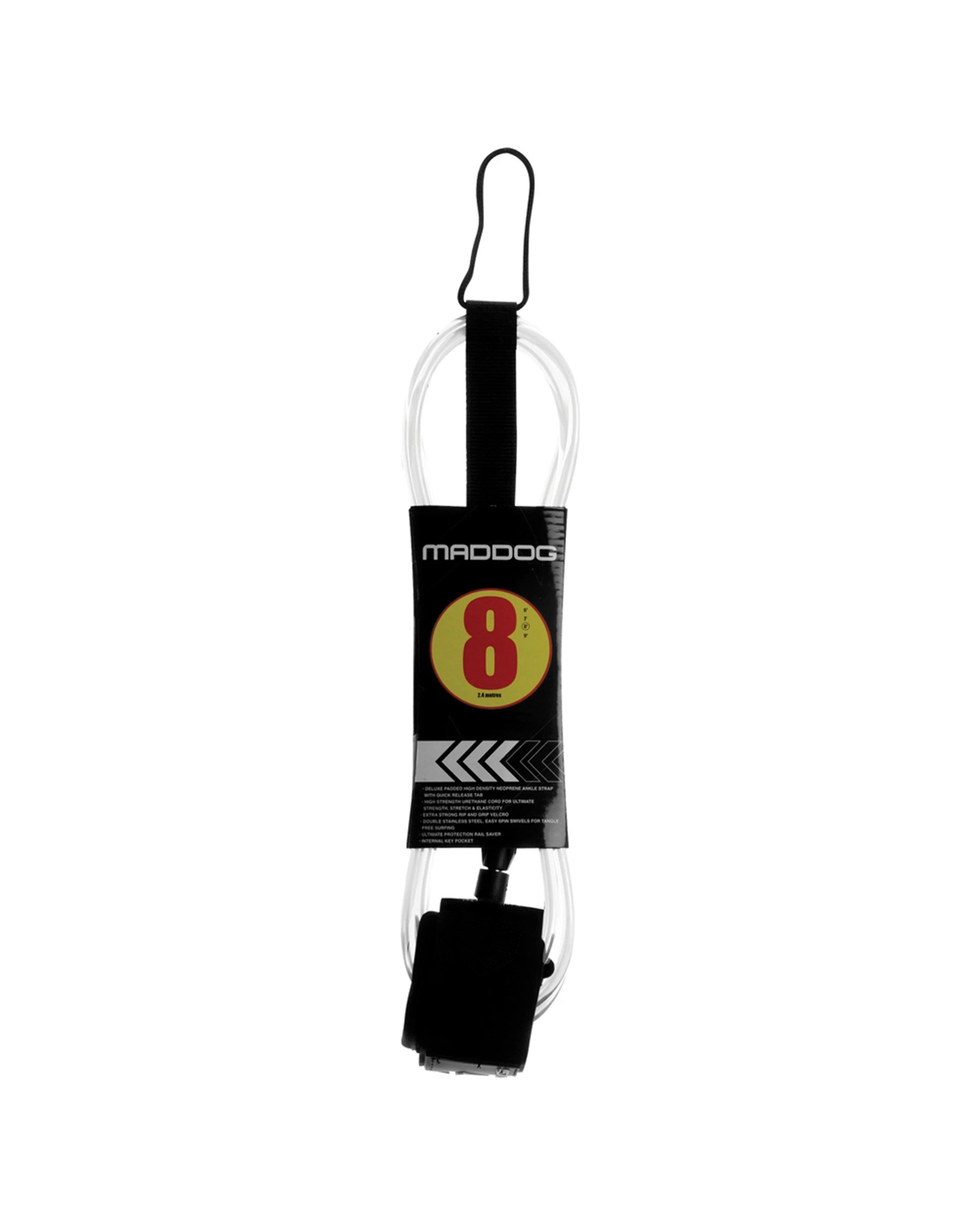 1 Maddog Calf Surf Leash Deluxe Padded Hi Density Neoprene Ankle Strap 8ft - Clear, 1 of 1