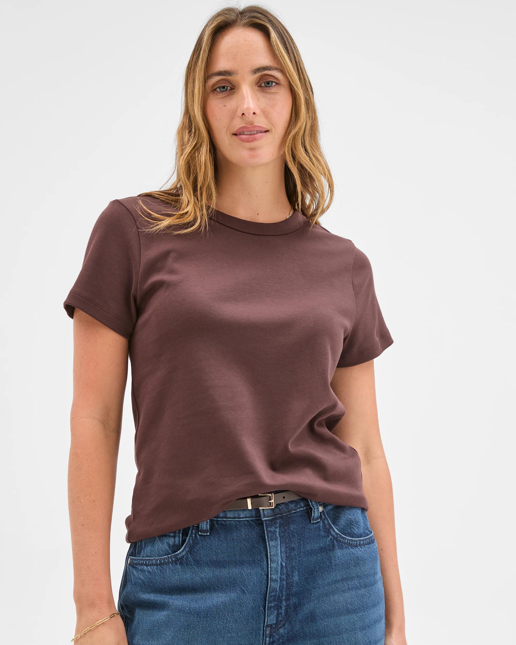 2 Target Woman Australian Cotton Interlock Neat T-Shirt WINE TRUFFLE, 2 of 6