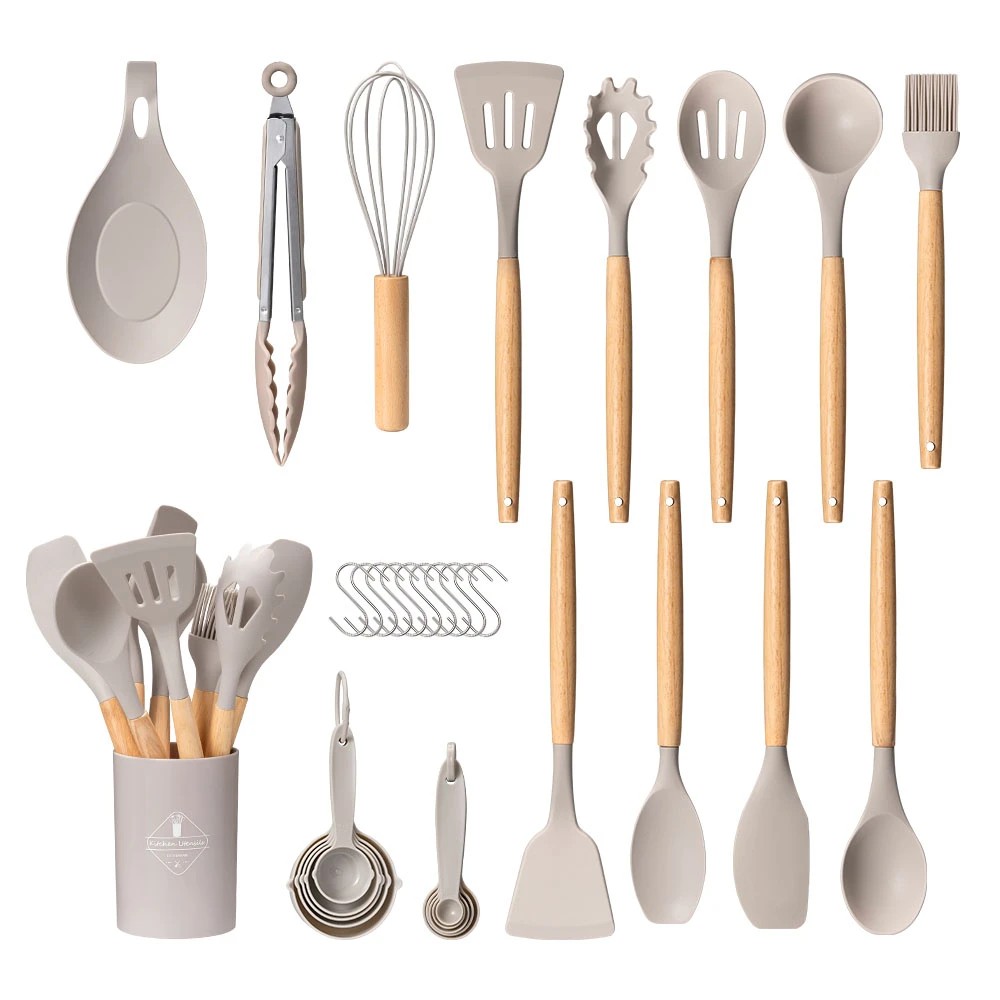 1 ZUNI 33PCS Silicone Cooking Utensils Set Heat Resistant Kitchen Cookware - Grey, 1 of 2