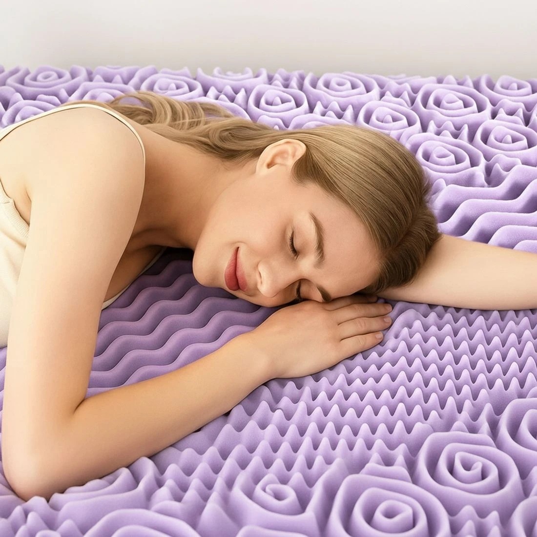 8 Giselle 8cm Memory Foam Mattress Topper Lavender Infused Bamboo Cover 7-Zone - Queen Bed - Purple, 8 of 9