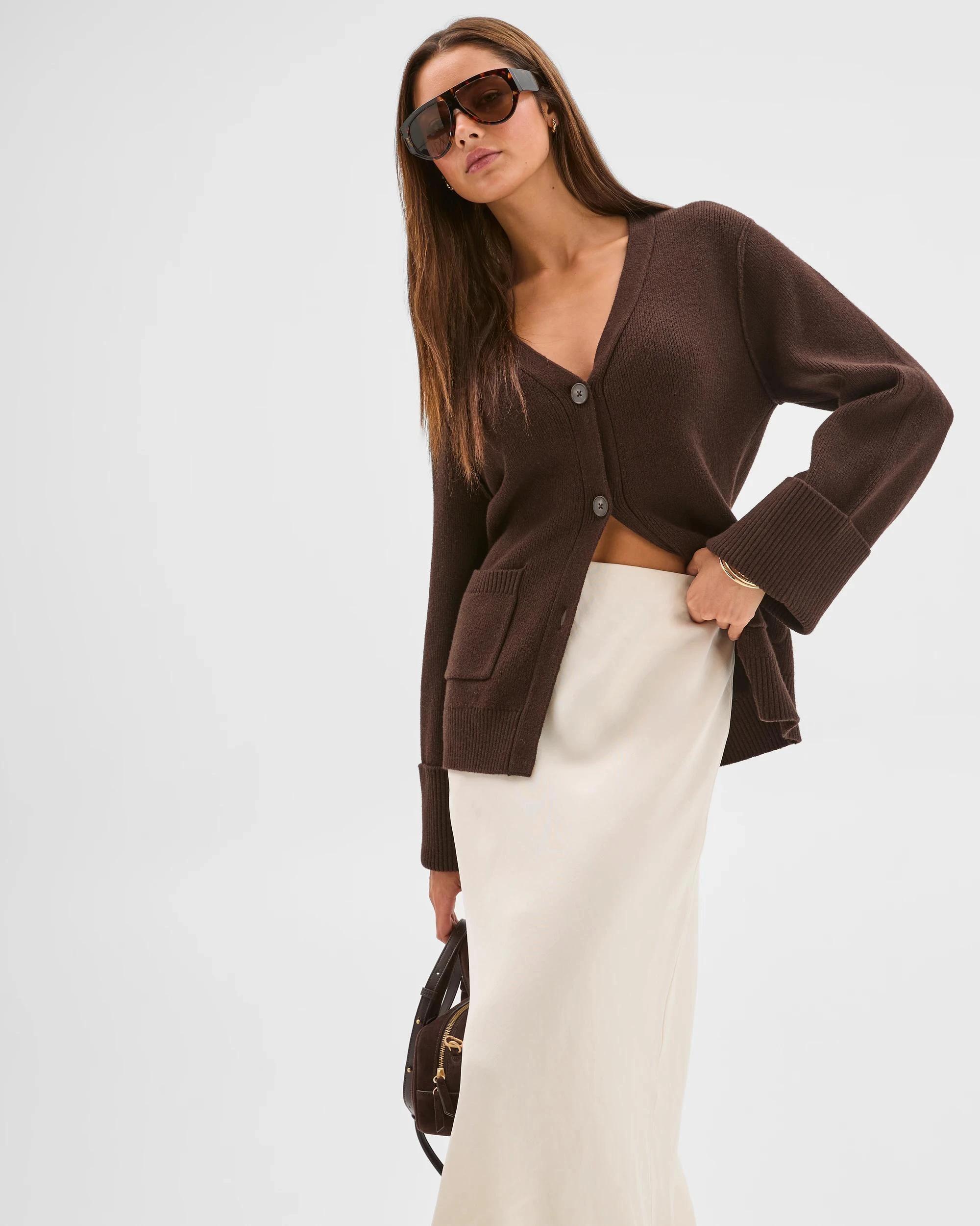 3 Lily Loves Australian Cotton Blend Longline Cardigan TRUFFLE, 3 of 8