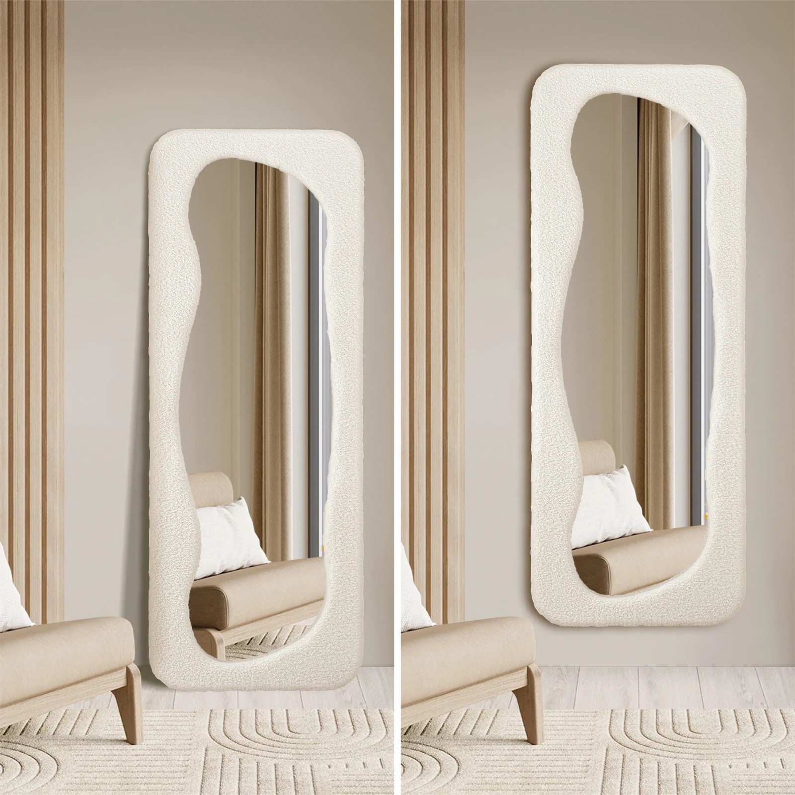 4 Oikiture Full Length Mirror 160x60cm Boucle Floor Mirrors Bedroom Living Room
 - White, 4 of 9