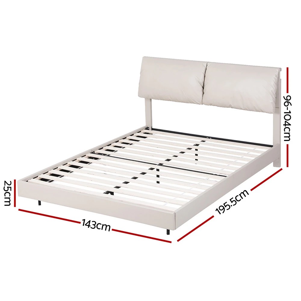 2 Artiss Double Bed Frame RGB LED Floating Beds Adjustable Headboard - White, 2 of 9
