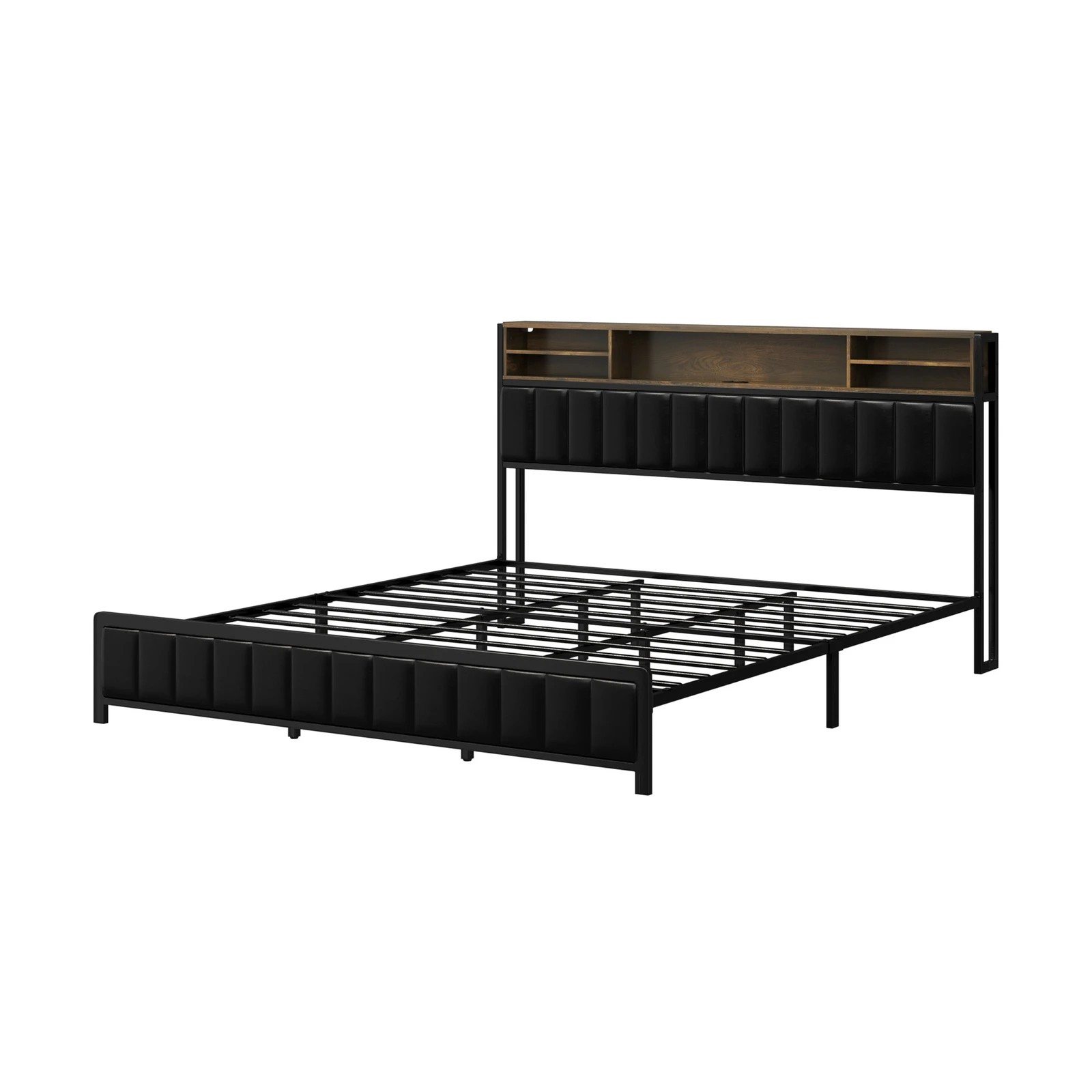 9 Oikiture Bed Frame King Single Size LED Storage Headboard With USB Charge - Black, 9 of 9