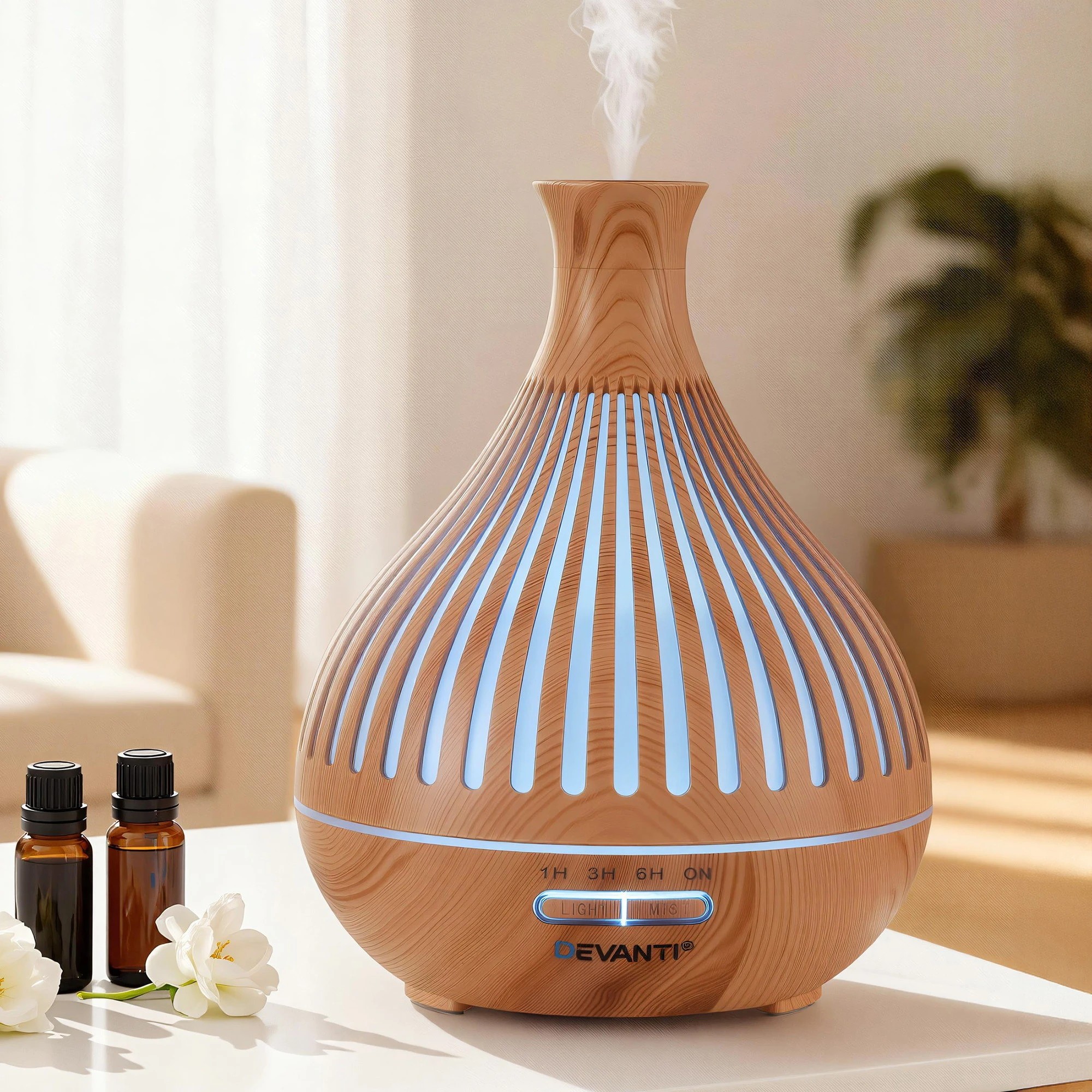 9 Devanti Ultrasonic Aroma Diffuser Aromatherapy 400ml LED Lights Iron Humidifier  Light wood grain - Natural, 9 of 9