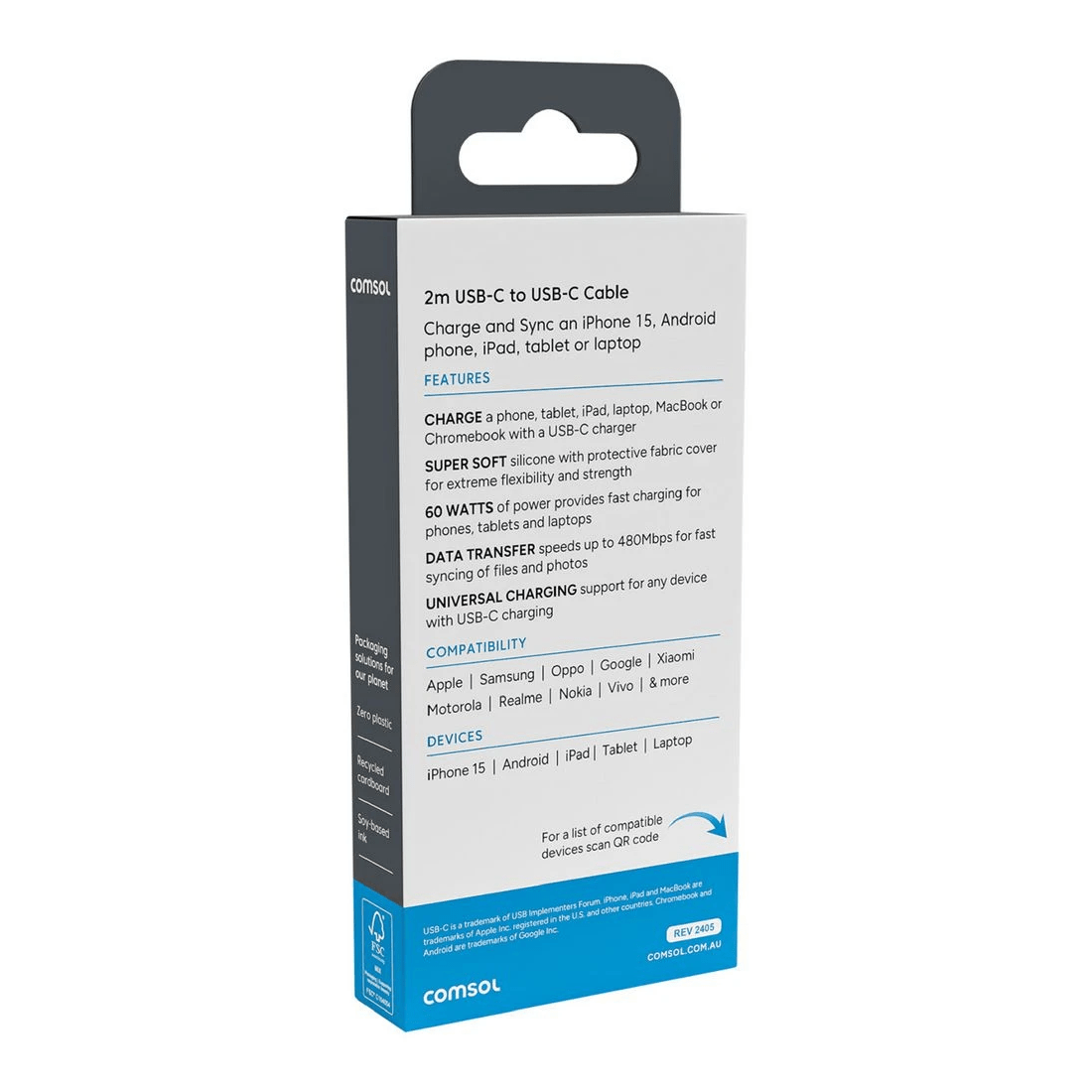 3 Comsol USB-C Cable 2m White, 3 of 4