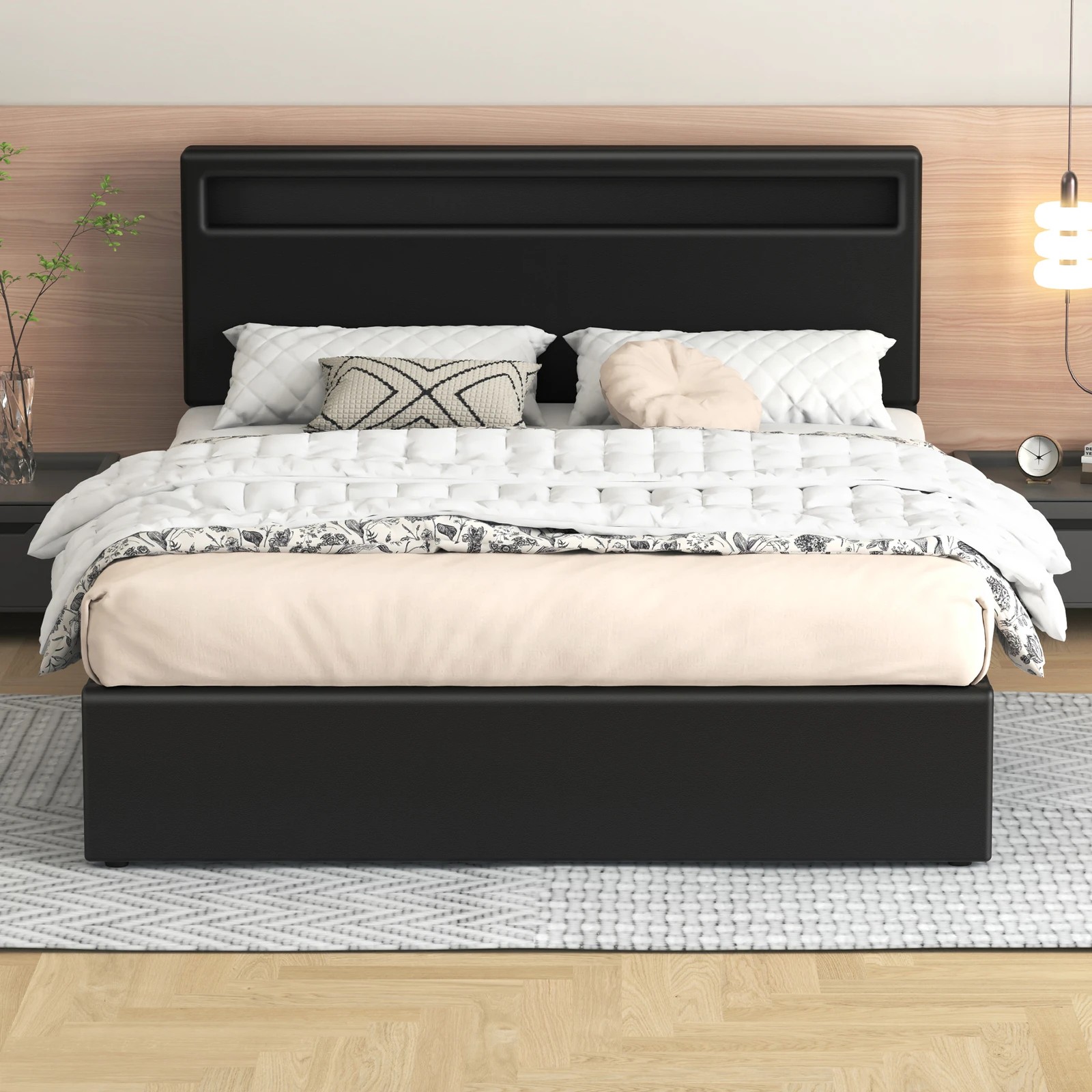 3 Alfordson Bed Frame Queen Size RGB LED Gas Lift Storage Base Luchino - Black, 3 of 10