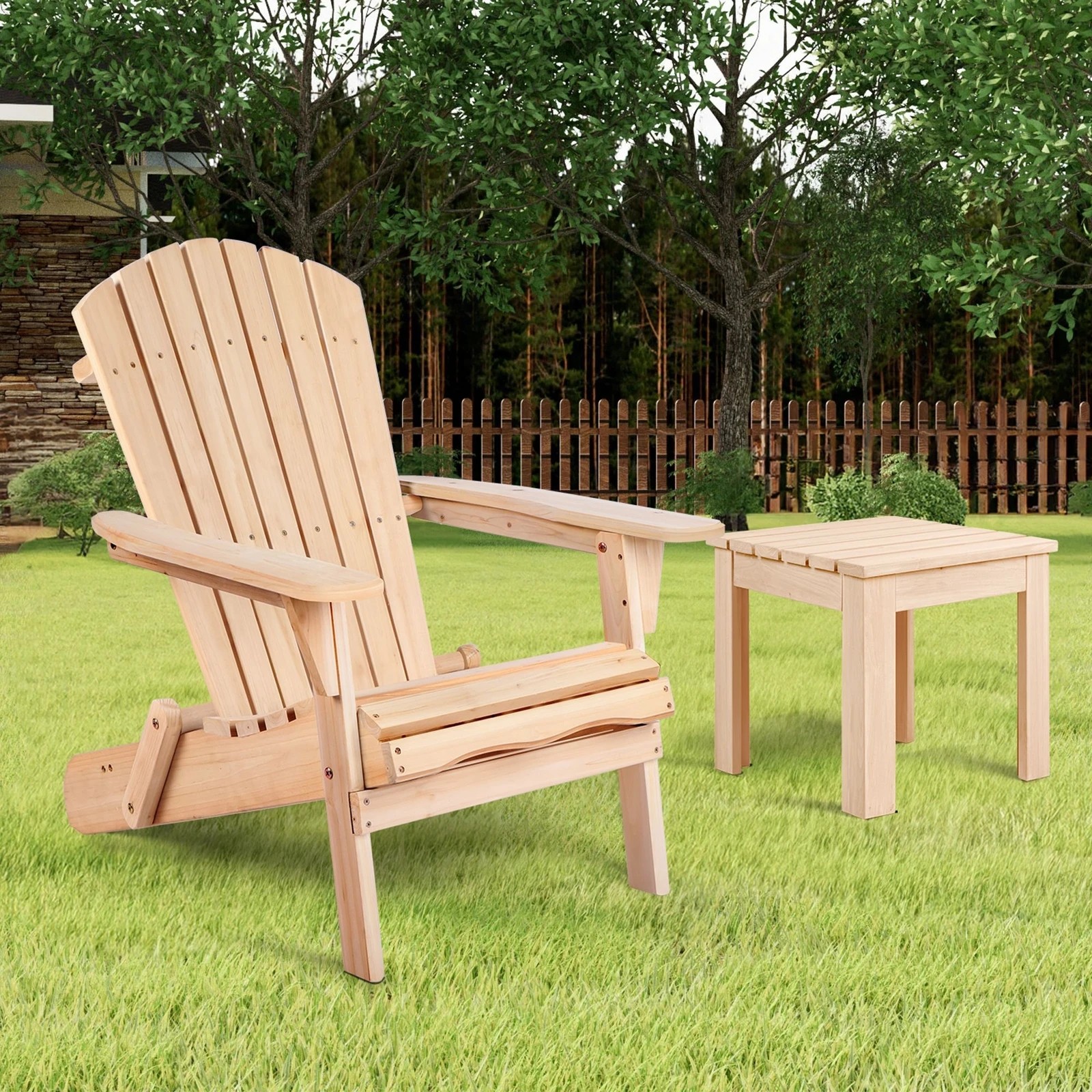 2 Alfordson Adirondack Chair Table 2PCS Set Wooden Outdoor Furniture Beach - Natural, 2 of 9