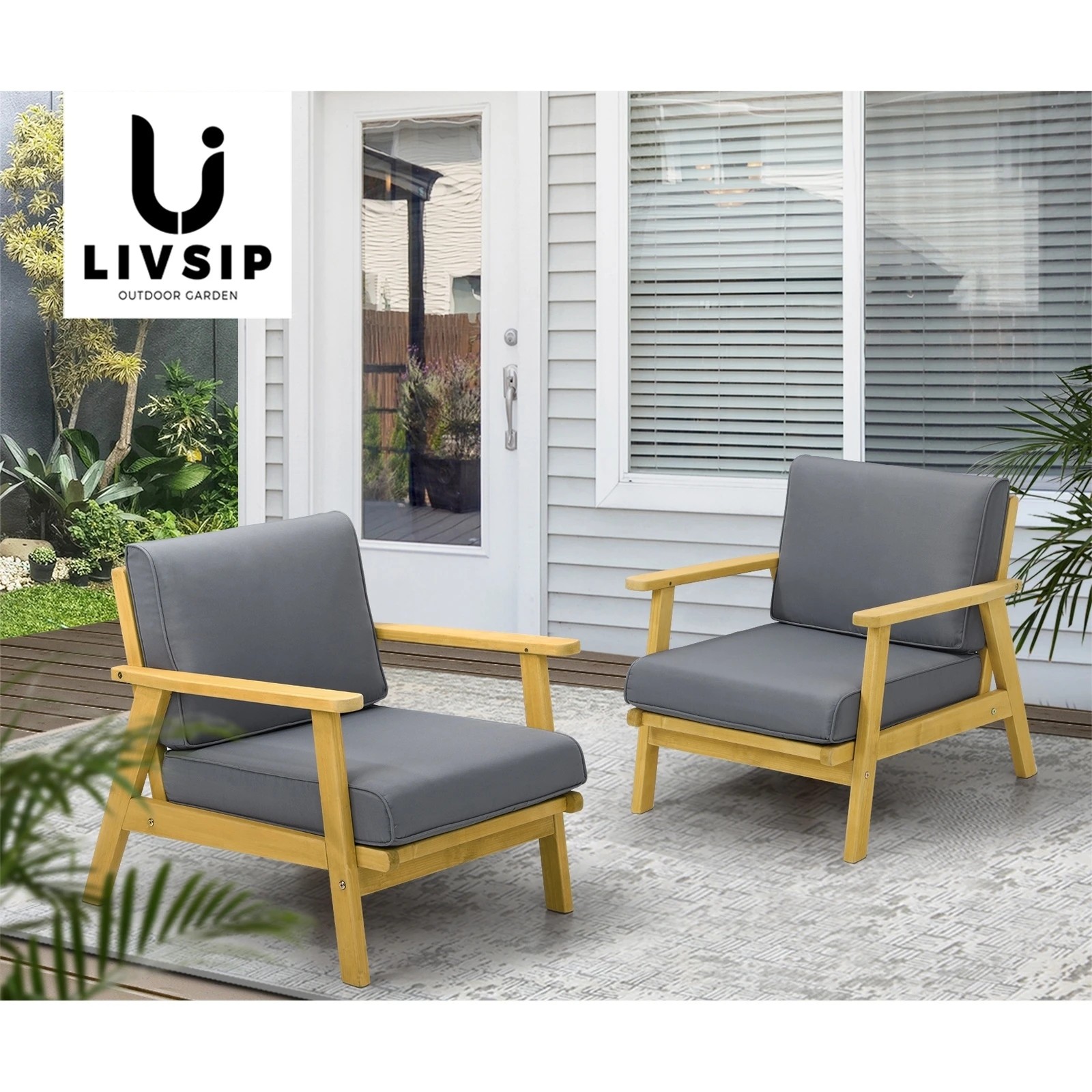9 Livsip 2pcs Outdoor Armchair Furniture Lounge Wooden Chair Patio Garden Sofa Set
 - Multi, 9 of 10