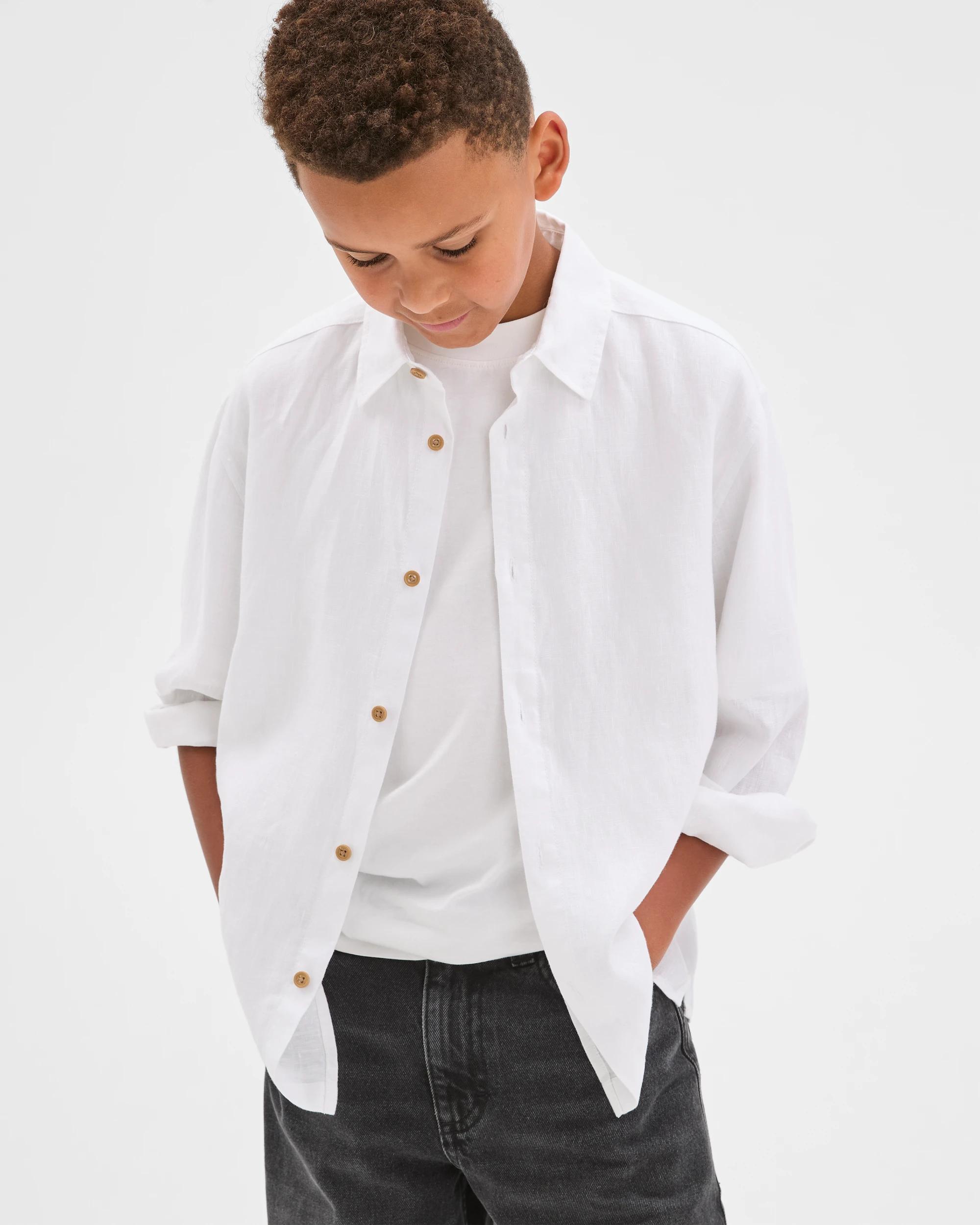 3 Target Kids European Linen Long Sleeve Shirt WHITE, 3 of 6
