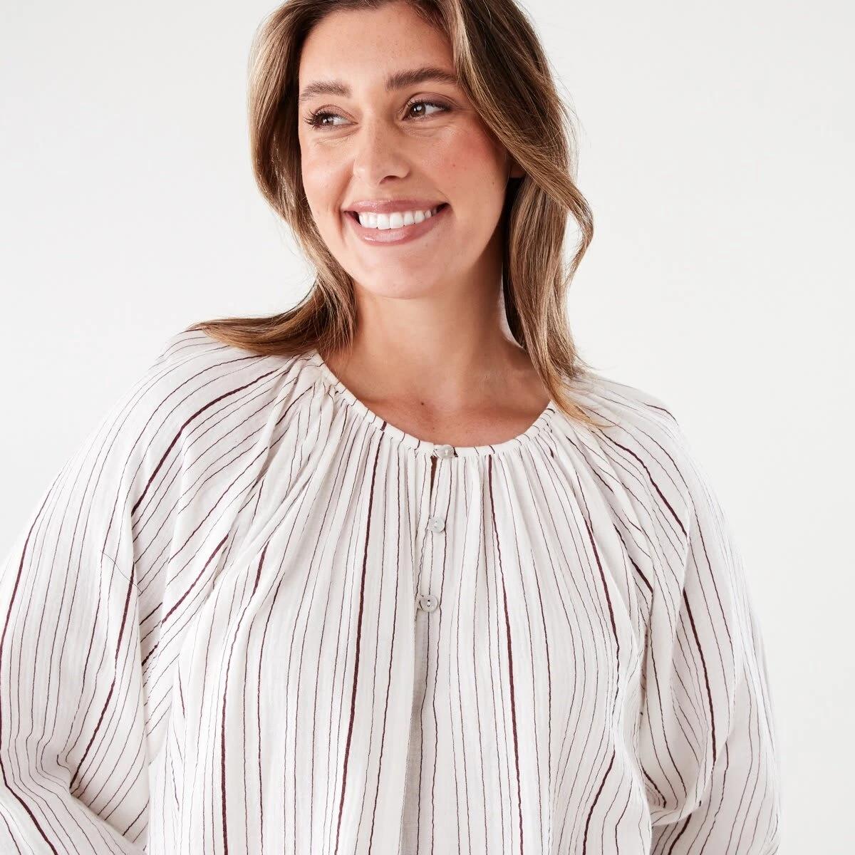 4 Long Sleeve Double Cloth Top VARIGATED STRIPE WHITE, 4 of 6