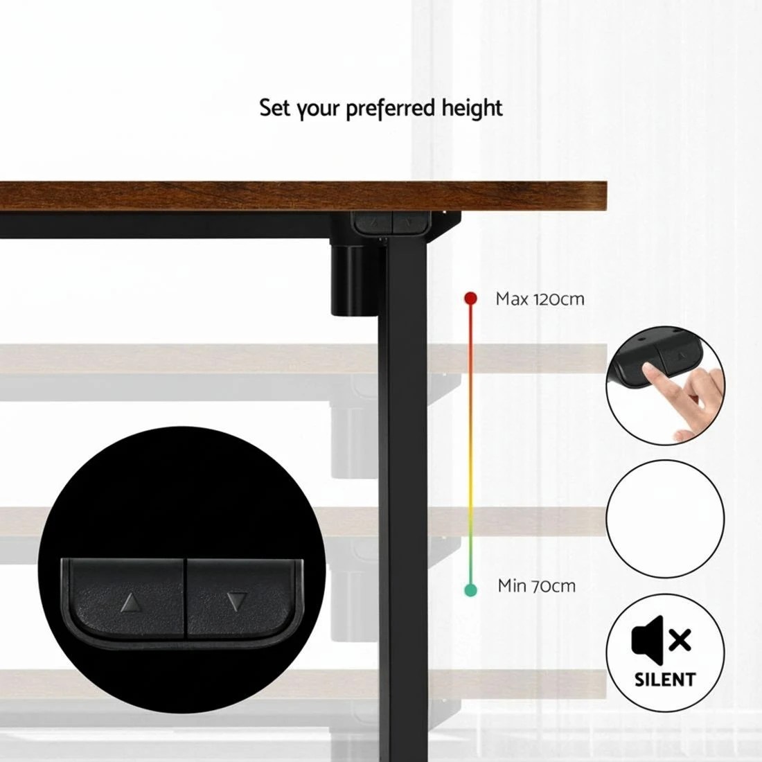 6 Artiss Standing Desk Motorised Rustic  120CM - Brown, 6 of 6