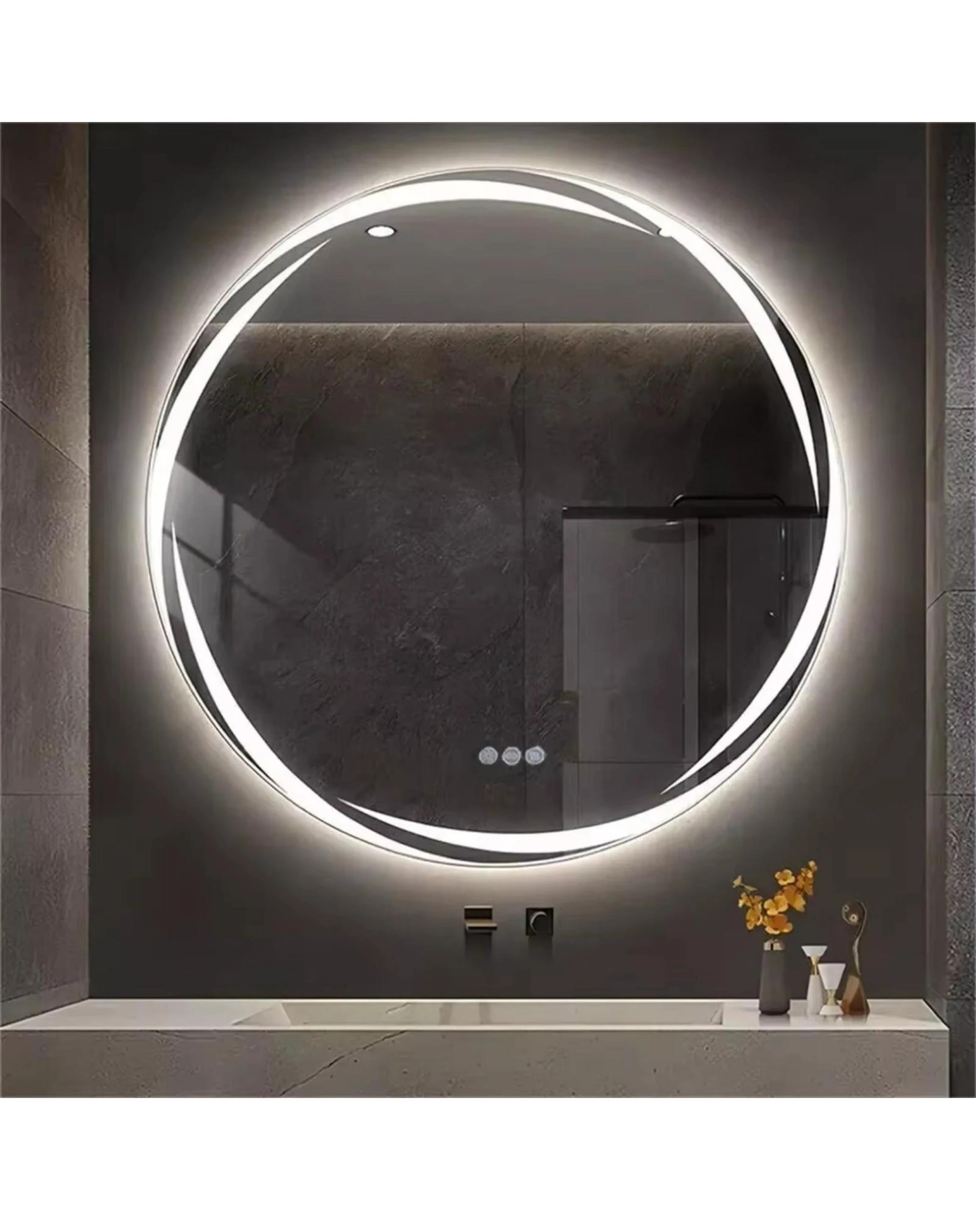 2 OAKORY 80cm Round LED Bathroom Mirror Swirl Style Backlit Dimmable 3-Colour Light Anti-Fog Memory Function, 2 of 4
