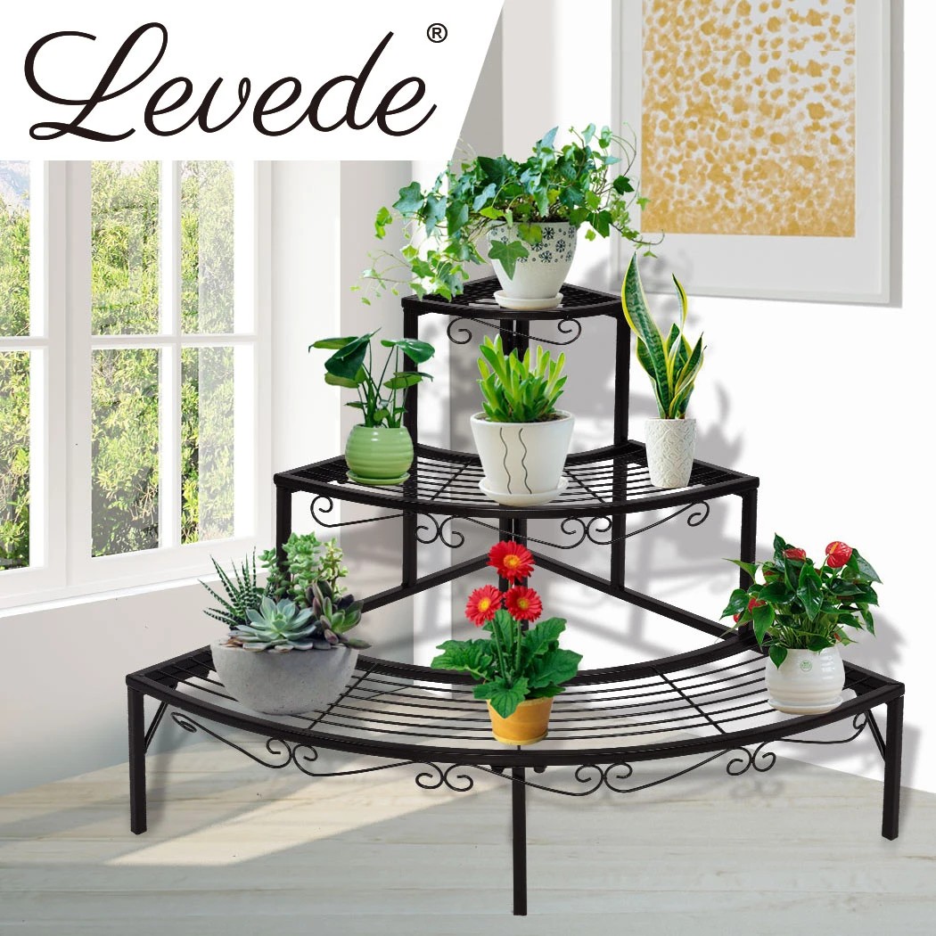 7 Levede 2 Pcs 3 Tier Corner Shape Metal Plant Stand - Black, 7 of 9