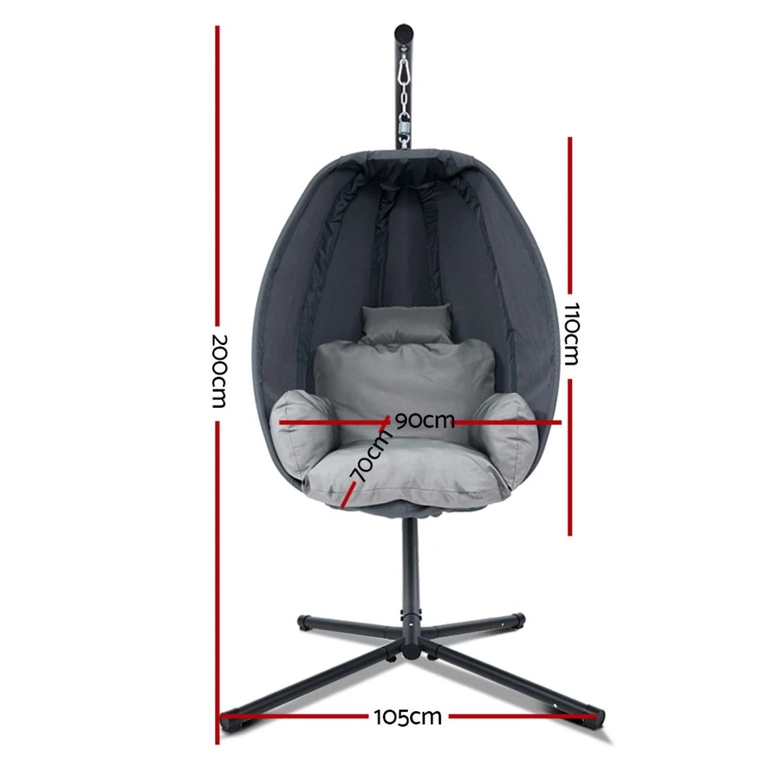 1 Gardeon Outdoor Egg Swing Chair Patio Furniture Pod Stand Canopy Foldable - Grey, 1 of 7