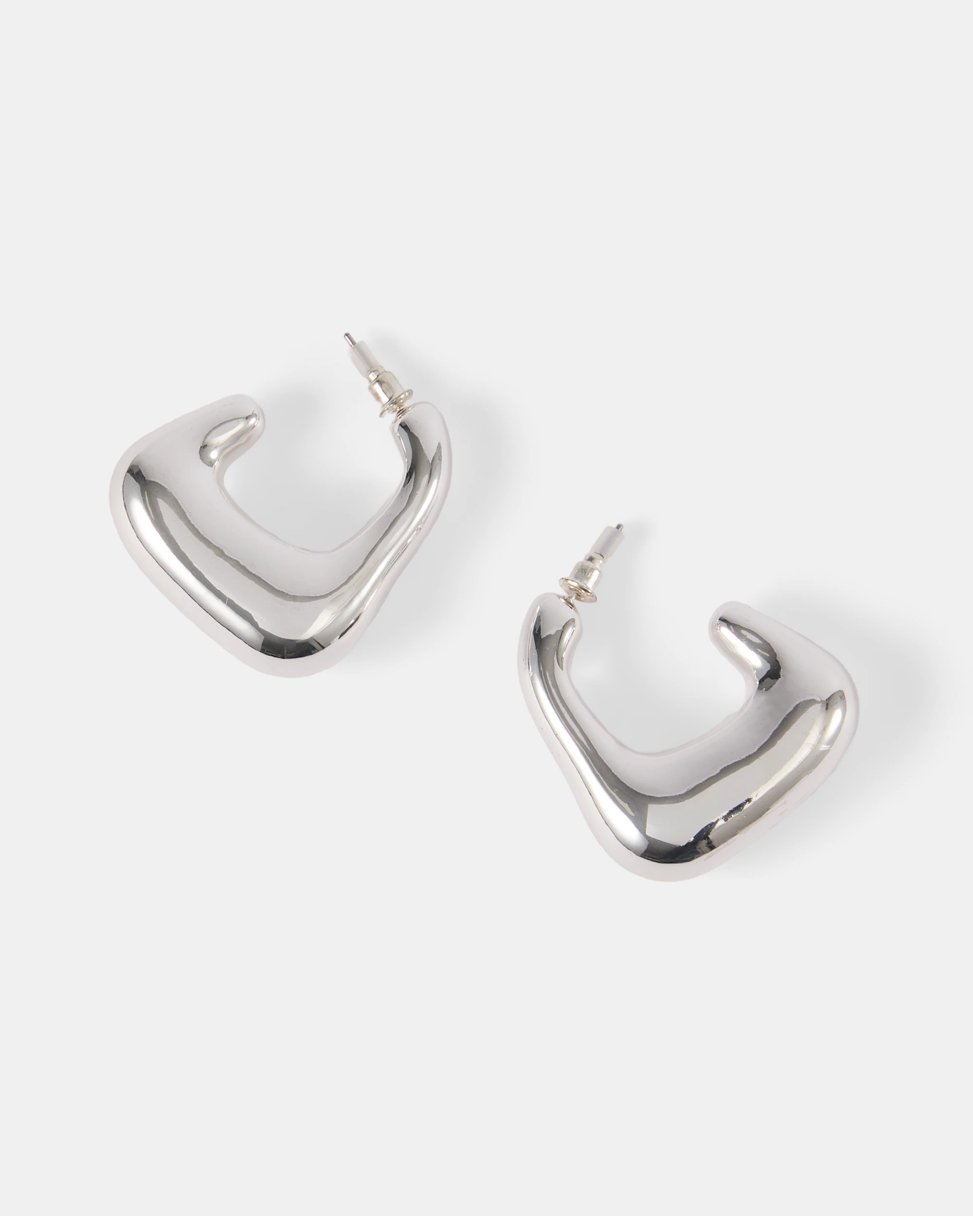 3 Irregular Chunky Hoop Earrings - Silver Look, 3 of 8