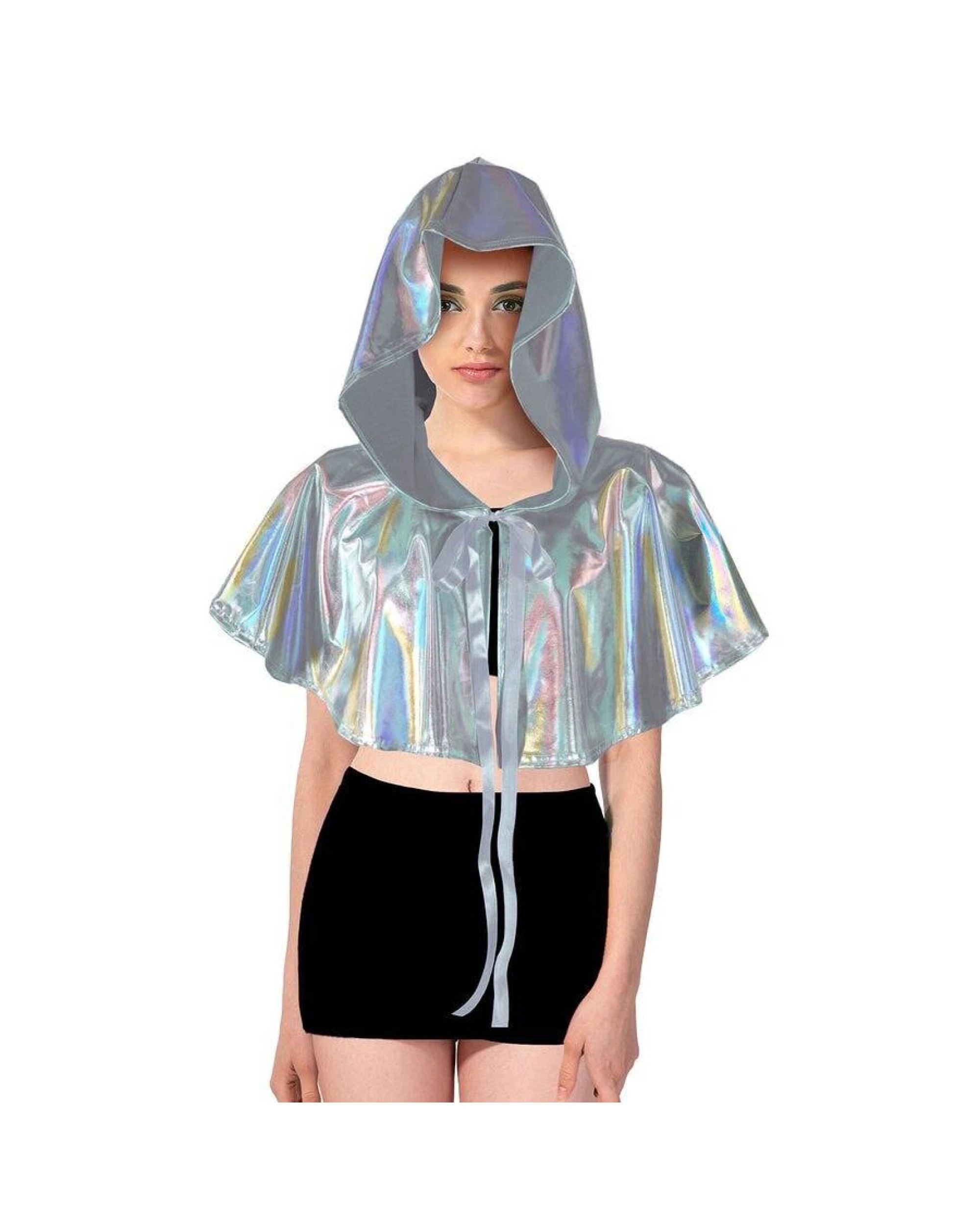 1 BR Costumes Iridescent Metallic Mini Hooded Cape for Halloween Costume Party, 1 of 2