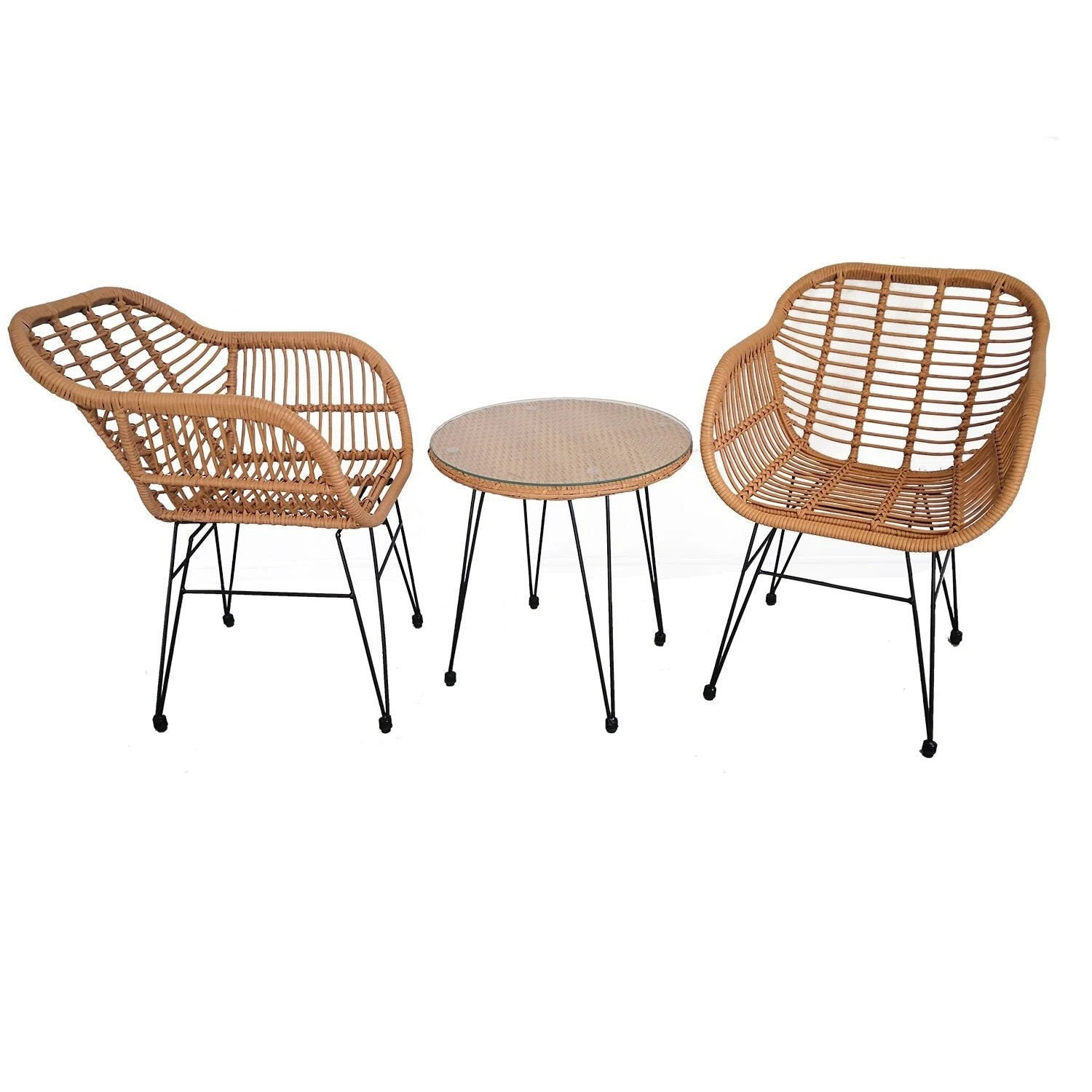 5 Elora 3pc Lounge Set Outdoor Furniture Rattan Wicker Chair Table Garden Patio Balcony, 5 of 10